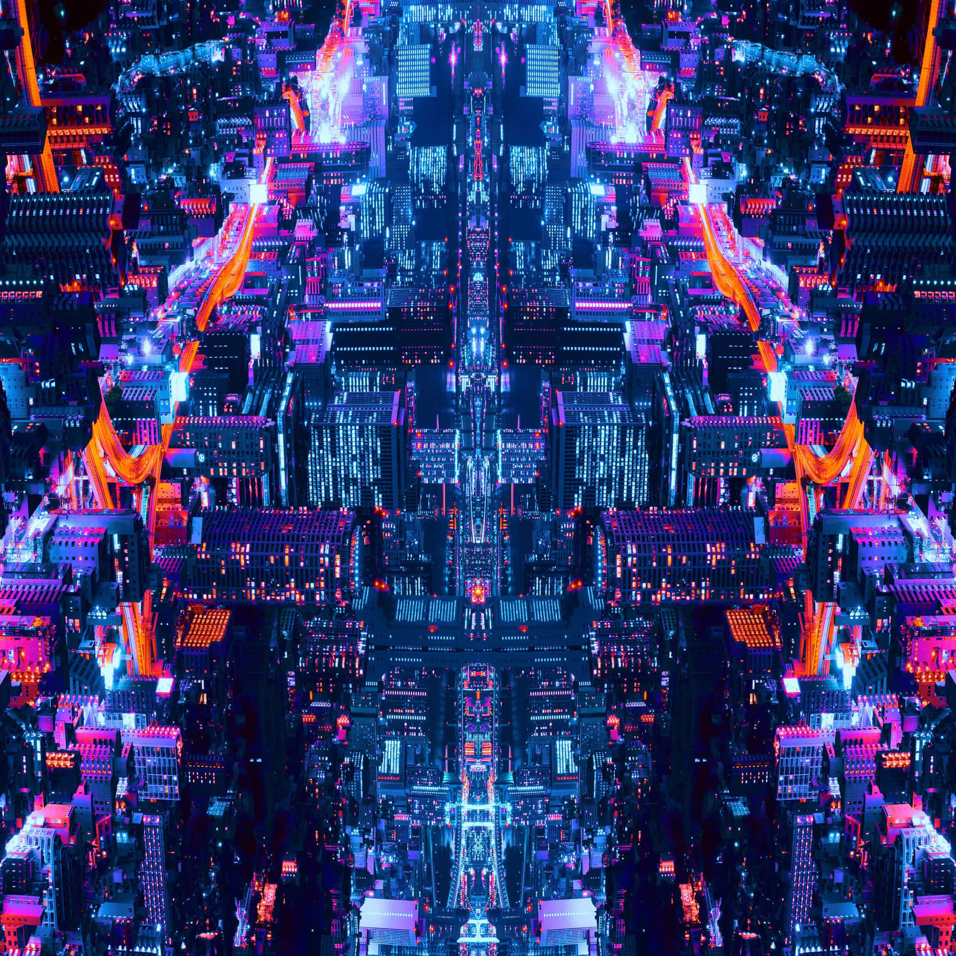 Glitch Effect Aerial City View Wallpaper