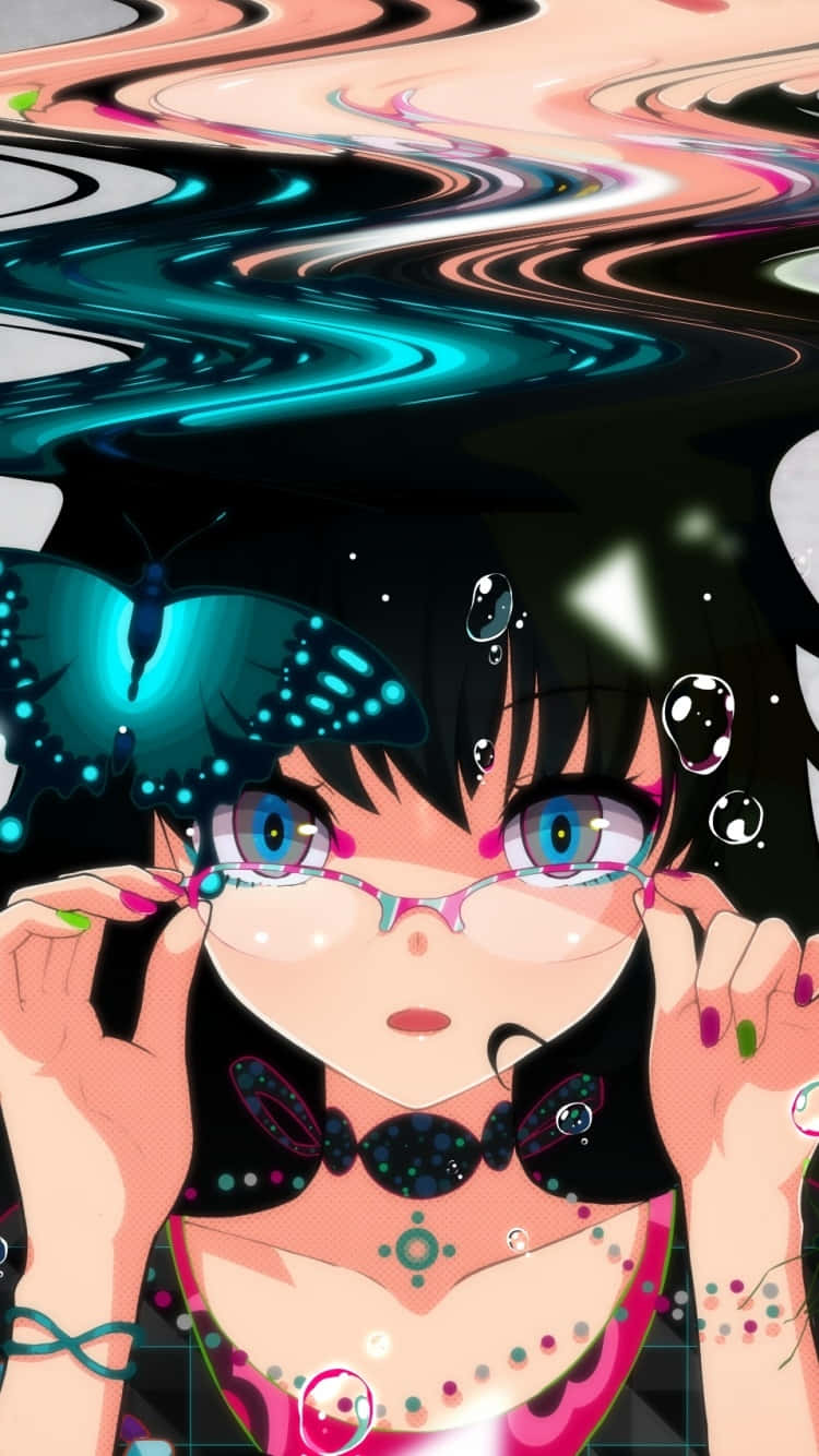 Glitchmit Anime-mädchen Im Bubble-stil Wallpaper
