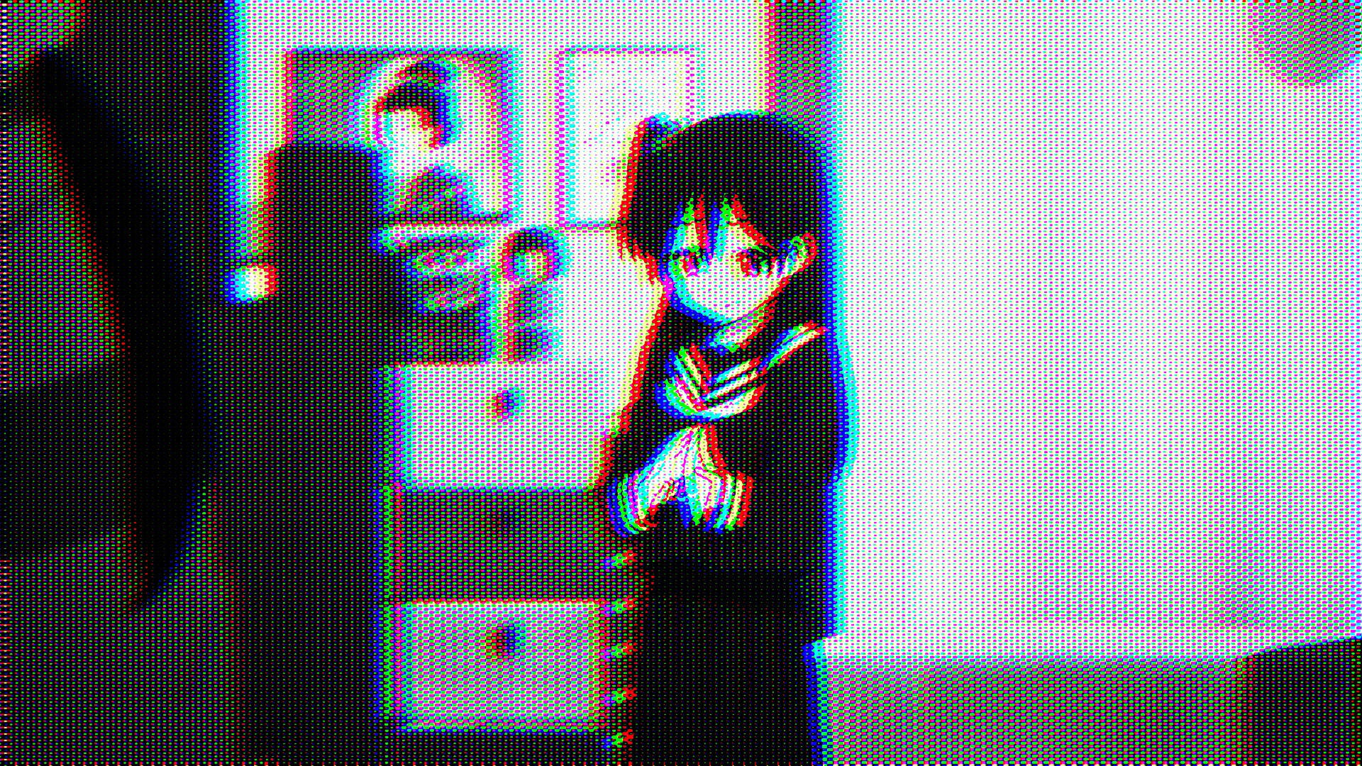 Glitched Dark Anime Aesthetic Desktop Wallpaper