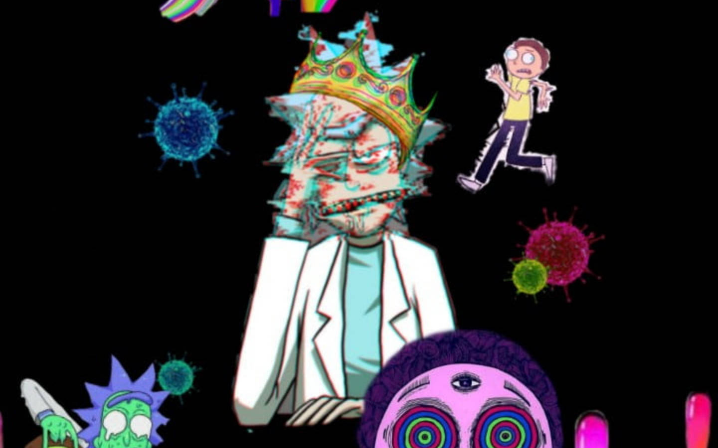 Glitching Rick And Morty Trippy Background Wallpaper