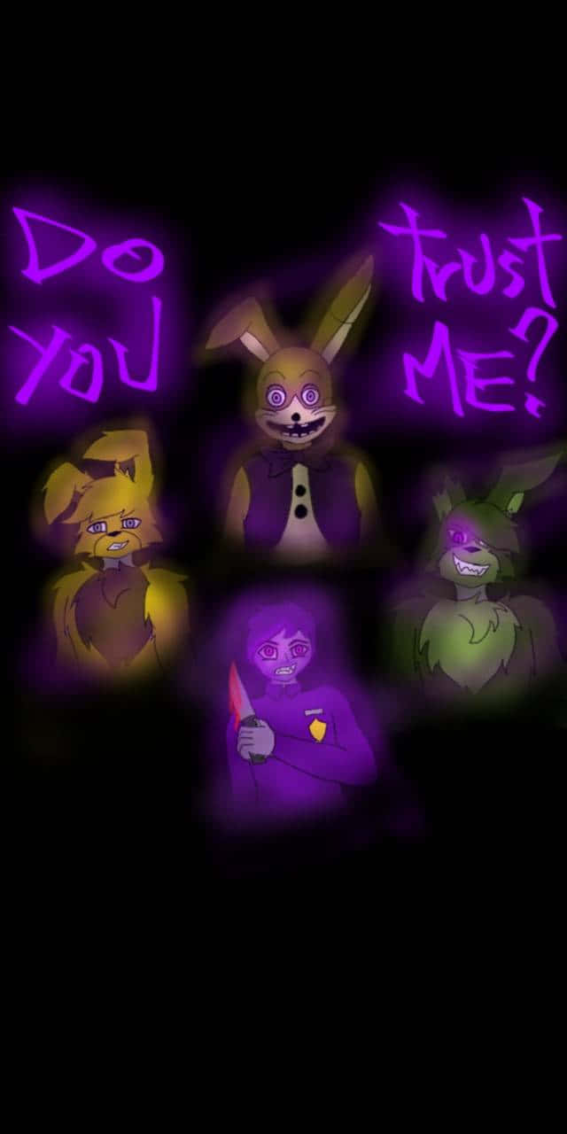 A Purple Background With A Group Of Characters That Say Do Trust You Me? Wallpaper