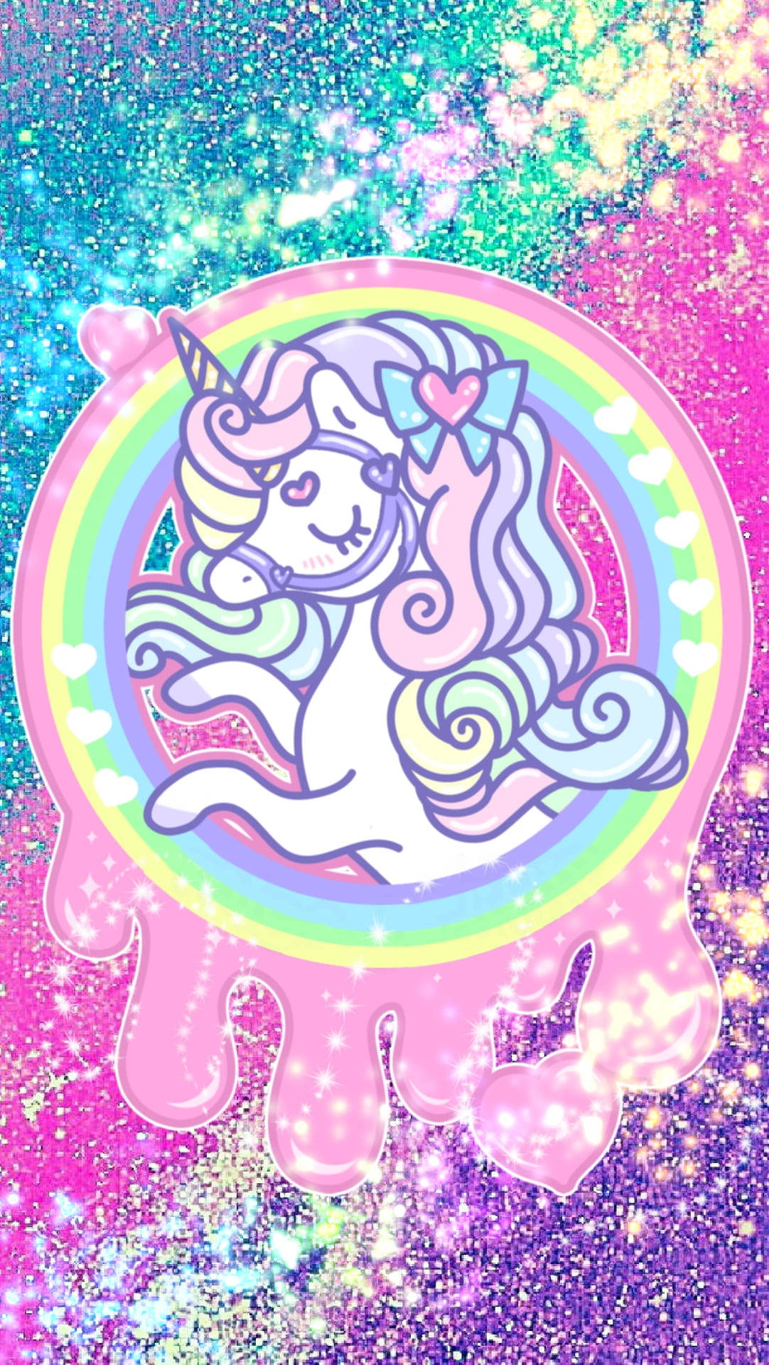 Glitter And Unicorns In A Circular Rainbow Wallpaper