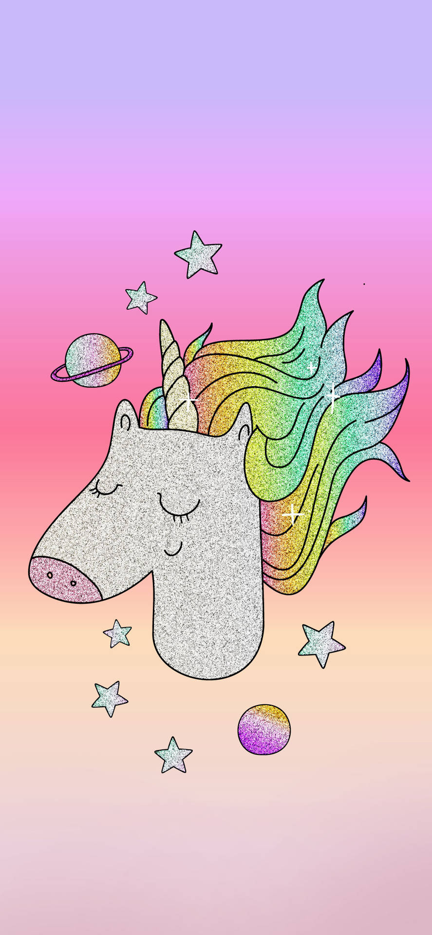 Glitter And Unicorns With Planet Background