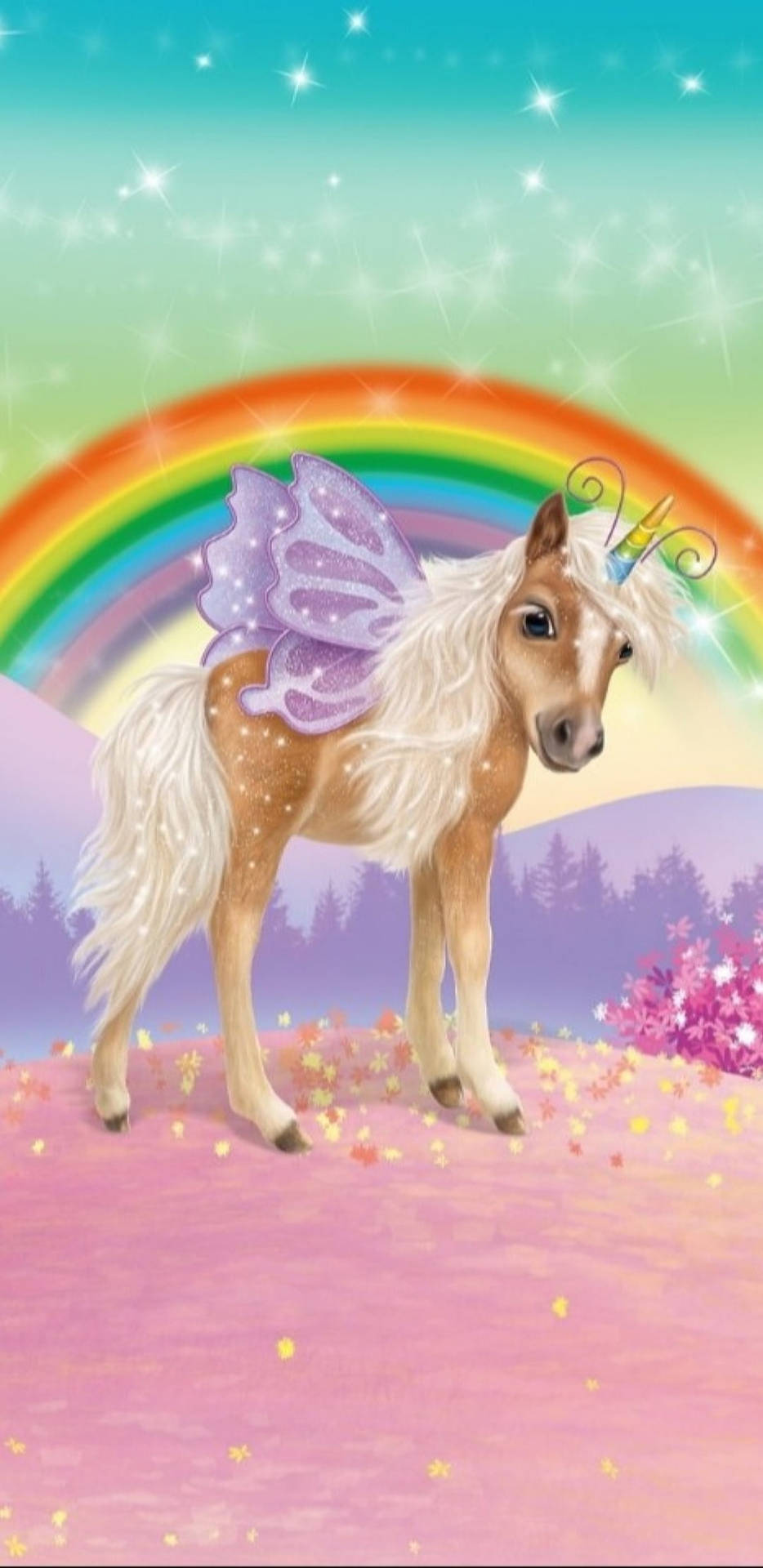 Glitter And Unicorns With Wings Wallpaper