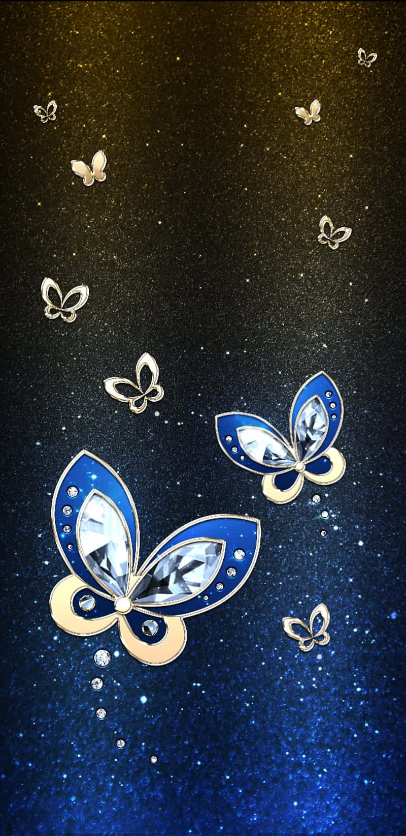 A glowing luminescent butterfly in a fairytale sky. Wallpaper