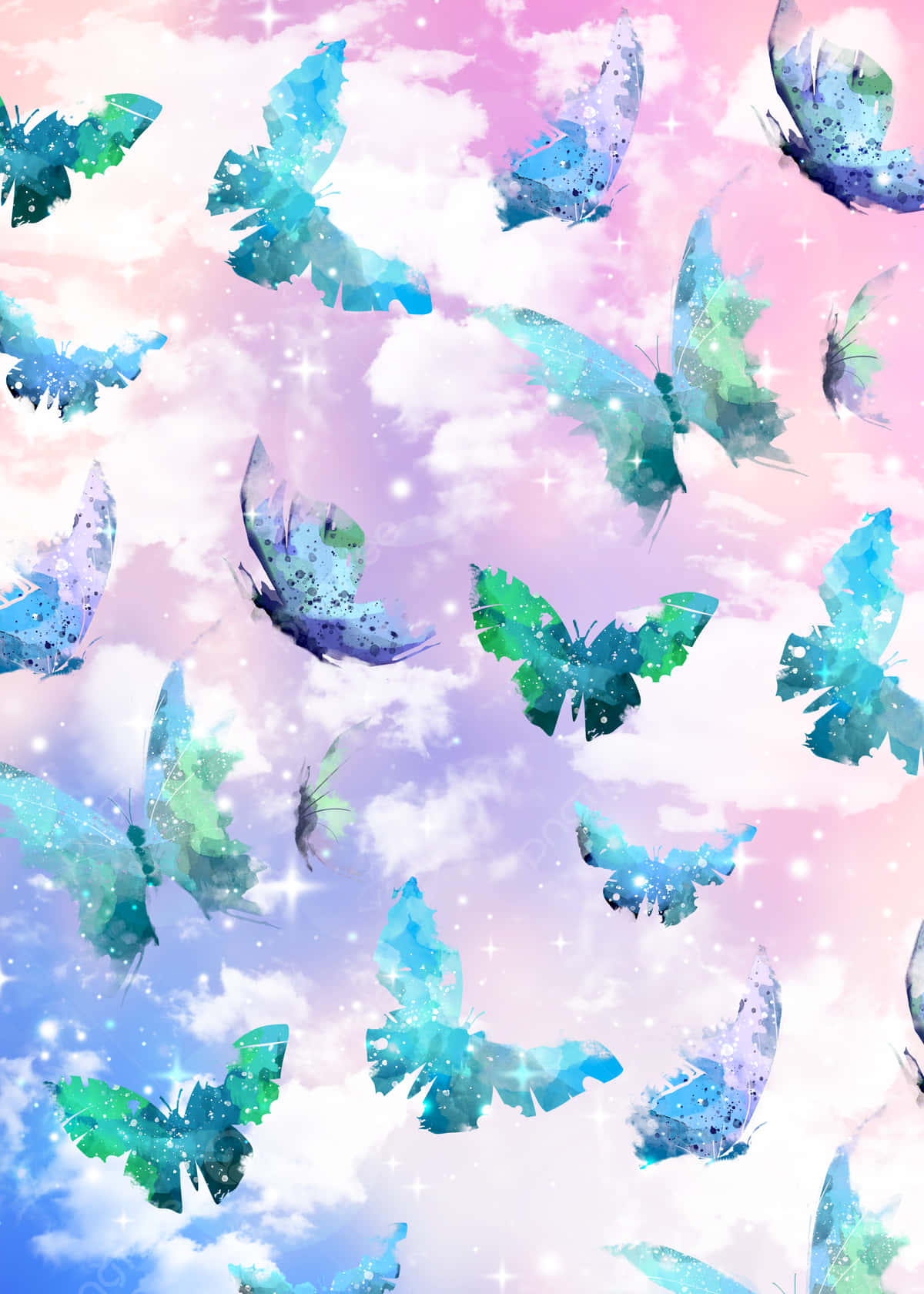 Sparkling Blue Glitter Butterfly Wallpaper