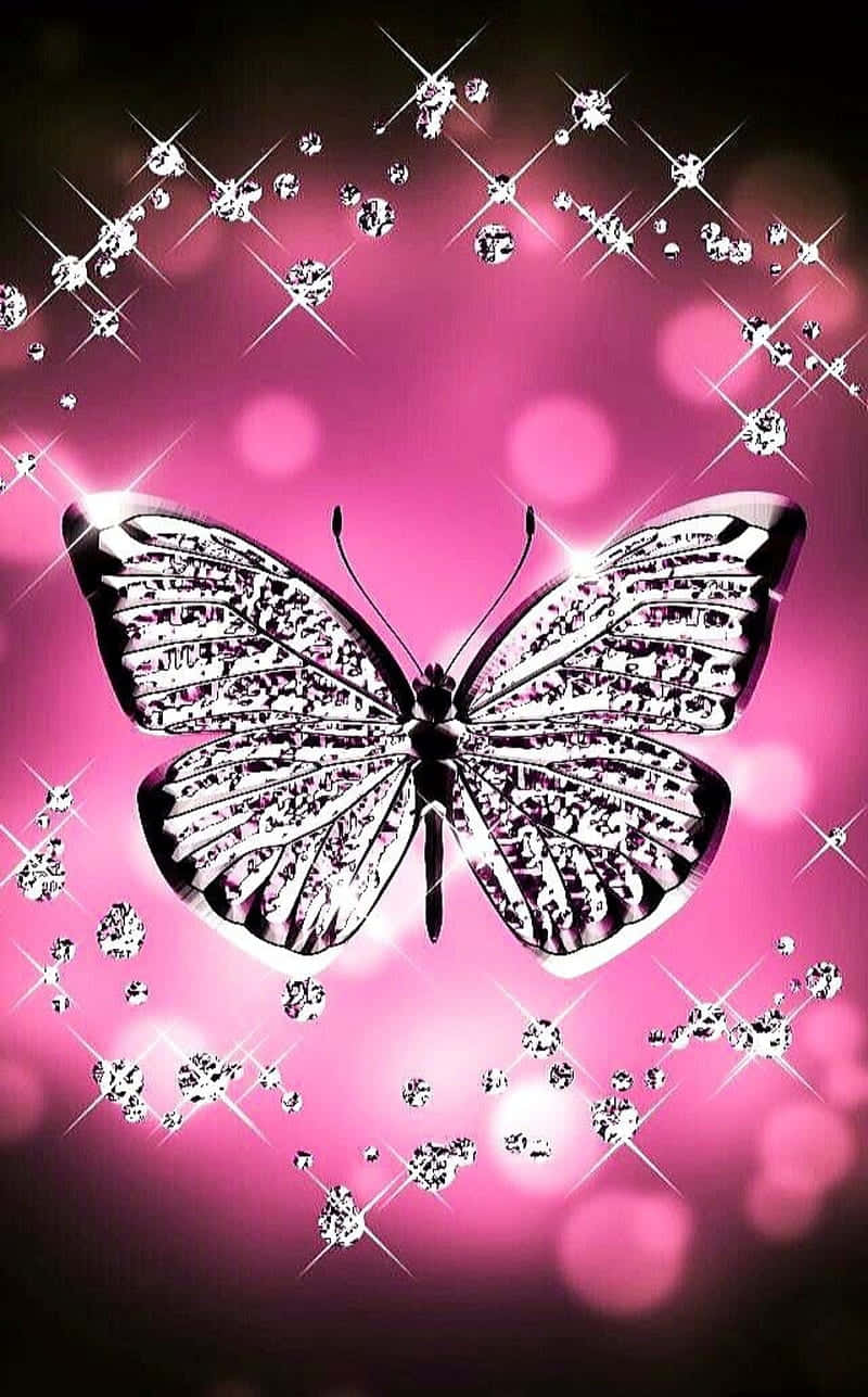 A Butterfly With Diamonds On A Pink Background Wallpaper