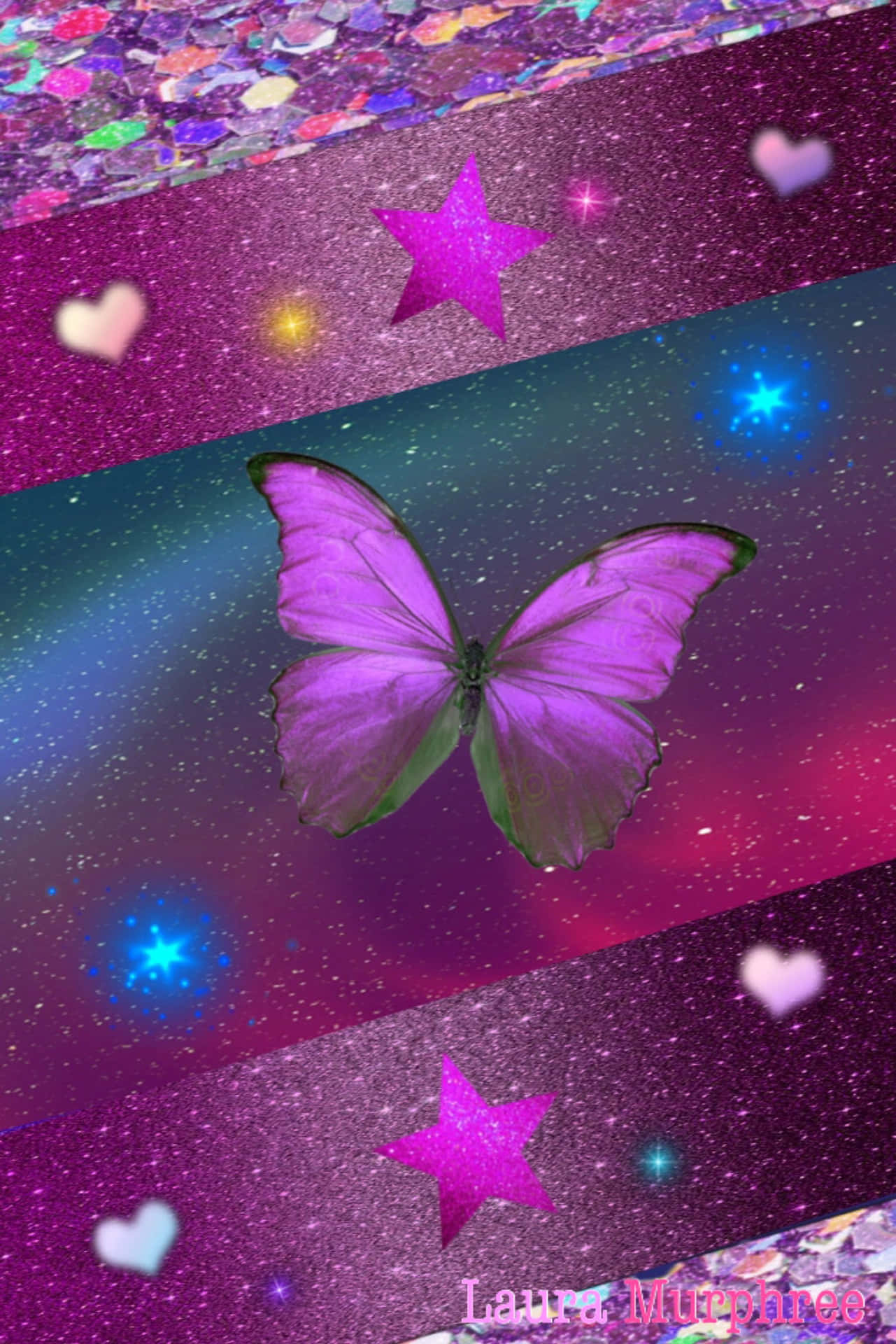 Purple Butterfly With Stars And Hearts Wallpaper