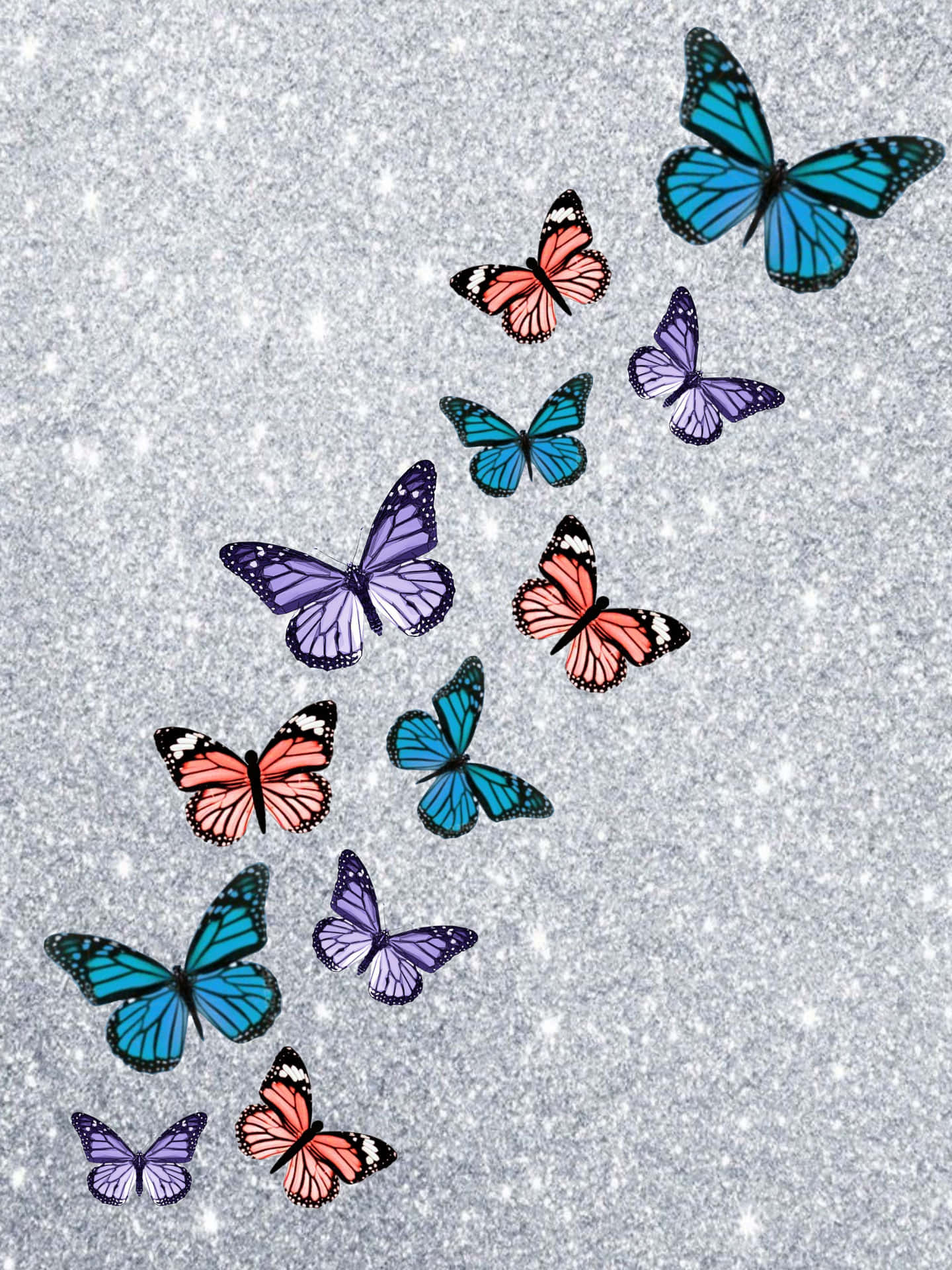 Sparkling Glitter Butterfly Flying Through a Field of Flowers Wallpaper