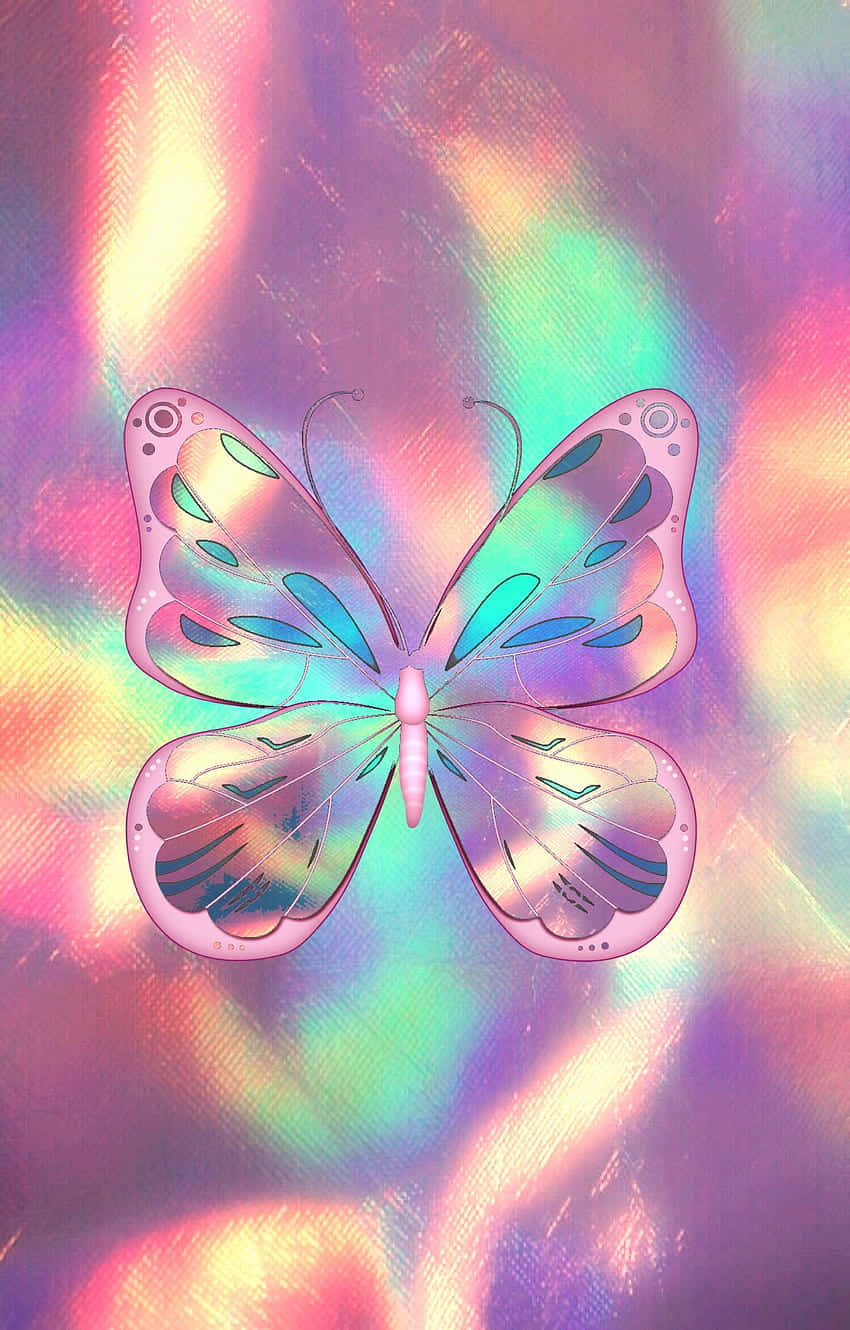 A beautiful glitter butterfly on a flower Wallpaper