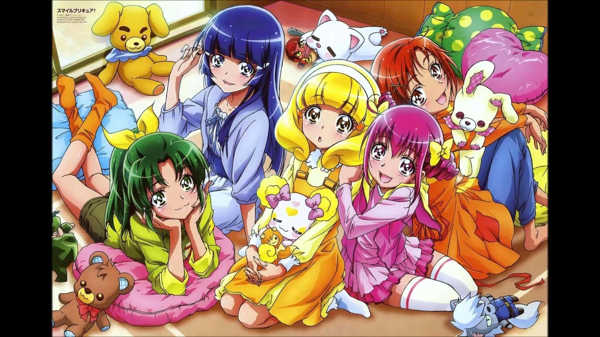 Glitter Force Sitting While Smiling Wallpaper