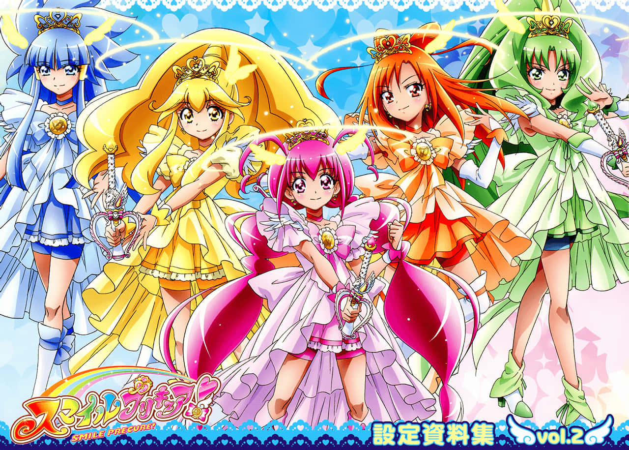 En gruppe anime piger i forskellige farver Wallpaper