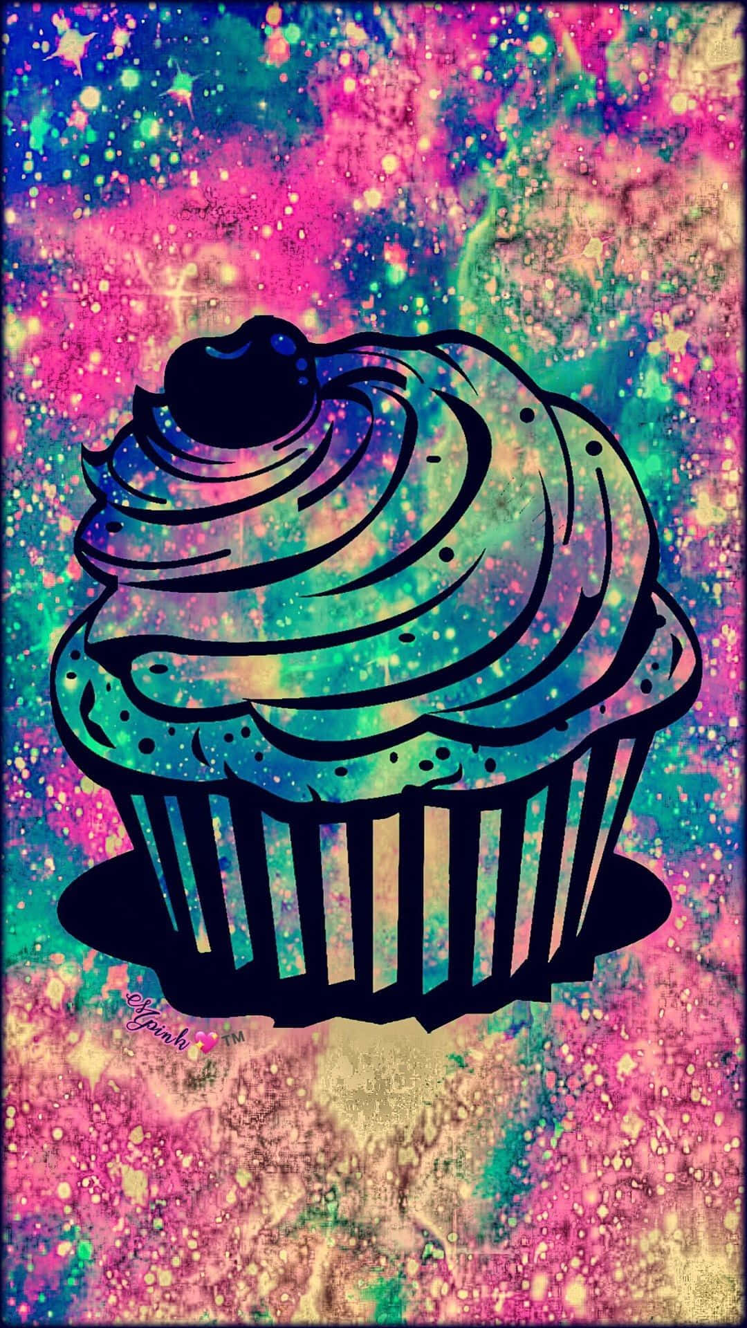 Glitter Galaxy Cupcake Wallpaper