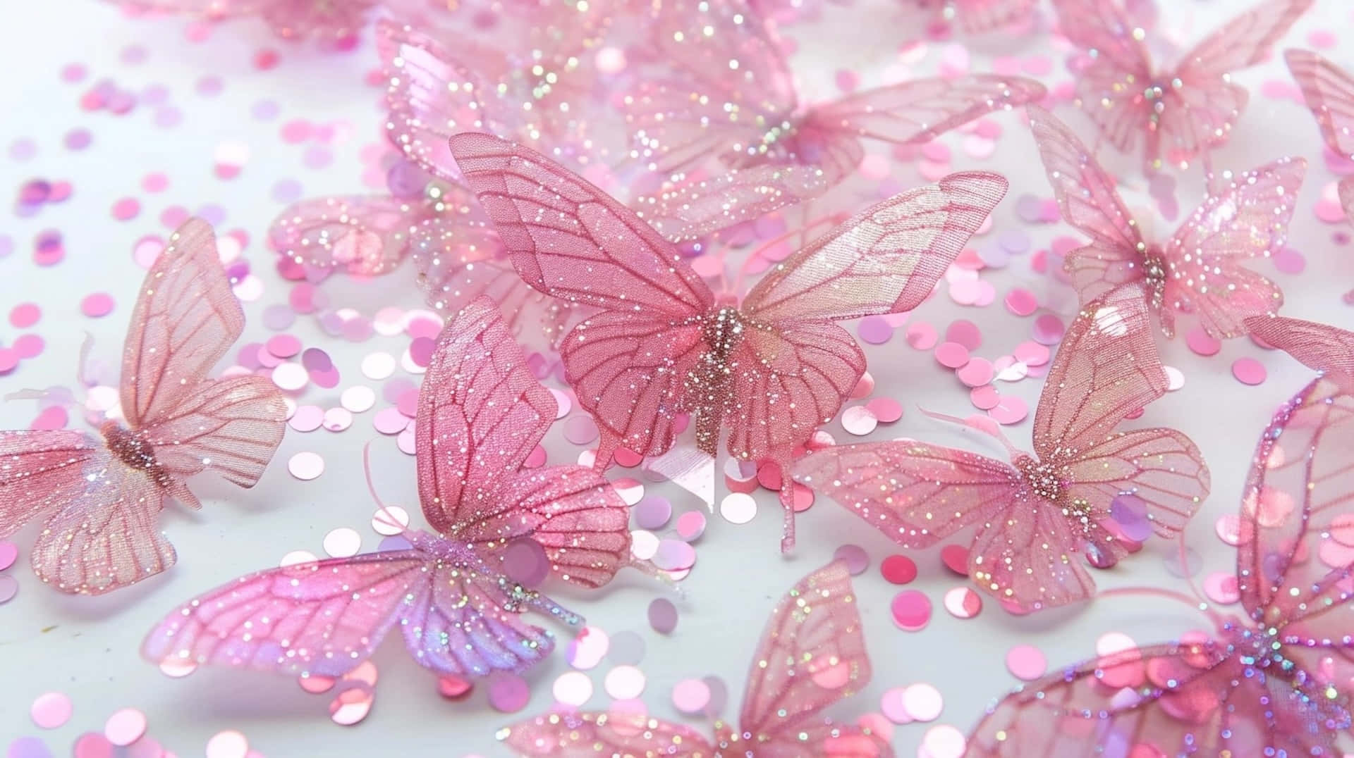 Glitter Pink Butterfly Confetti Wallpaper