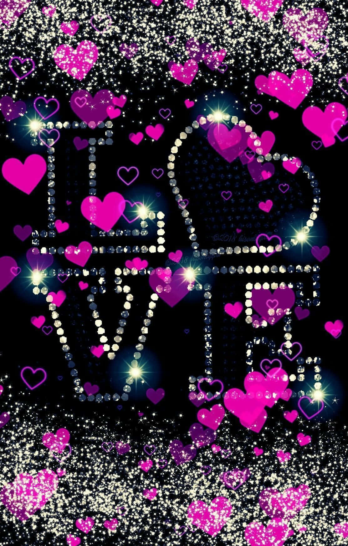 "Spread the Love with Glitter Pink Hearts" Wallpaper