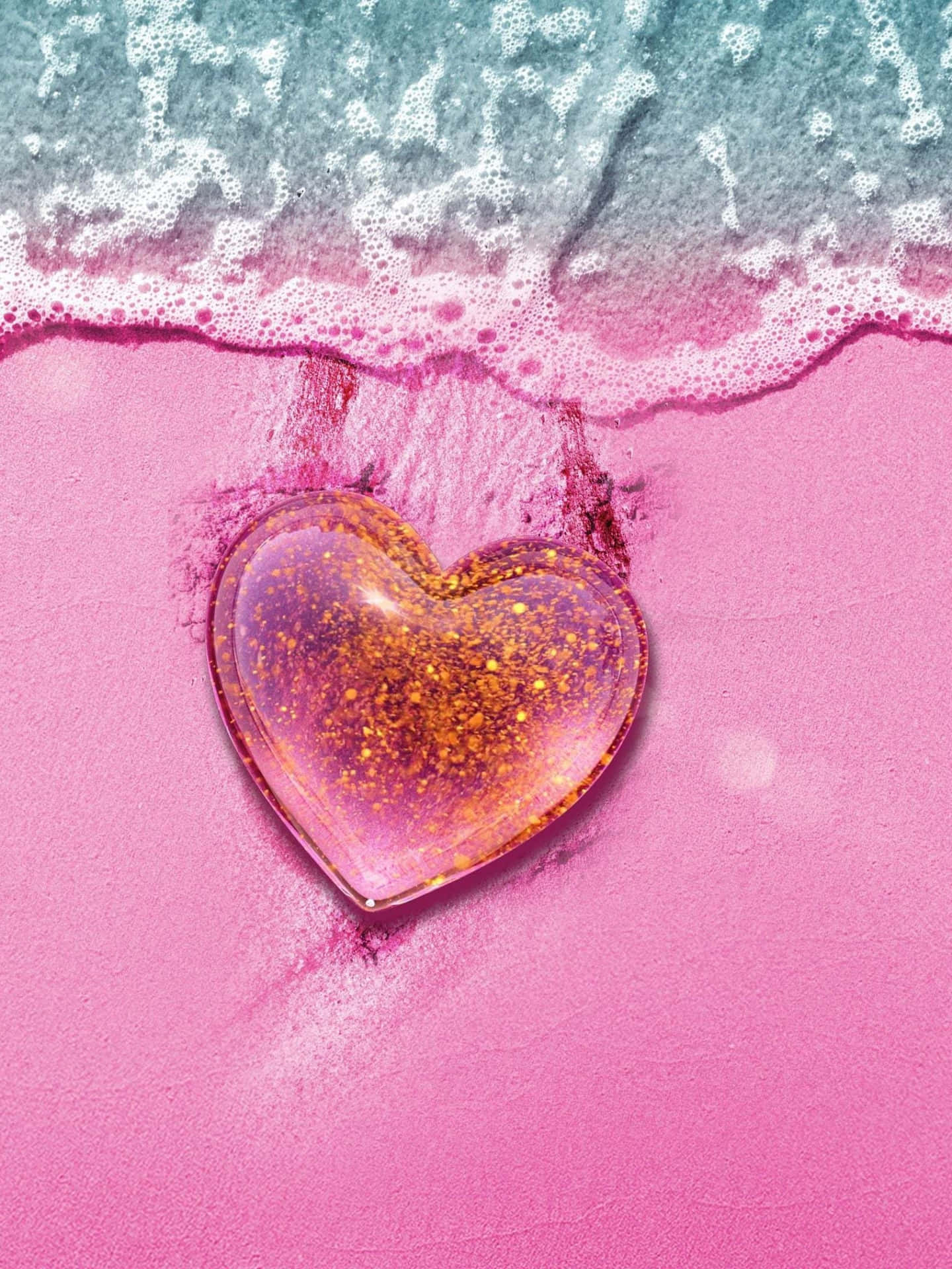 A beautiful background surrounded by glittering pink hearts. Wallpaper