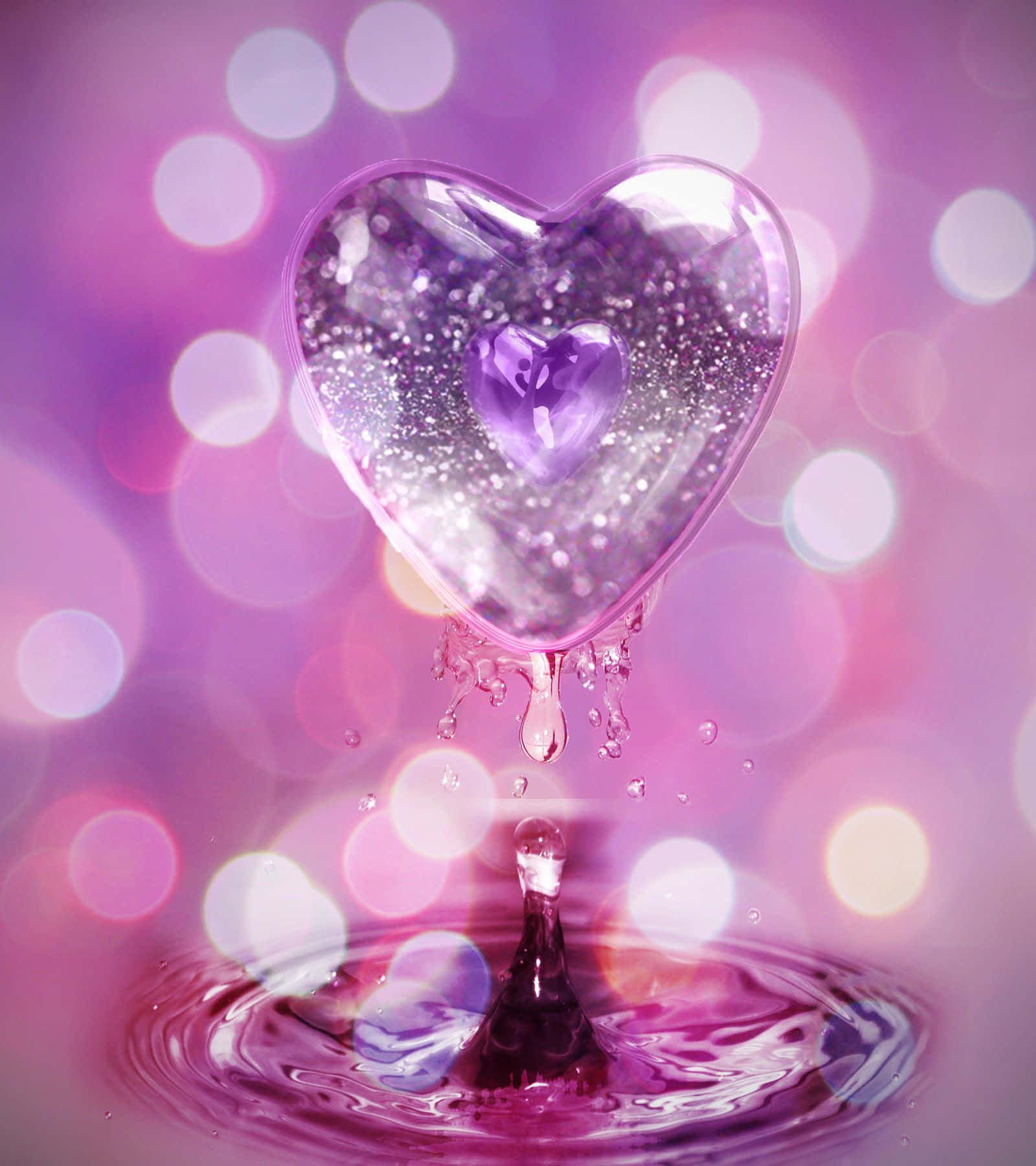 Et hjerteformet glas svæver i vandet. Wallpaper