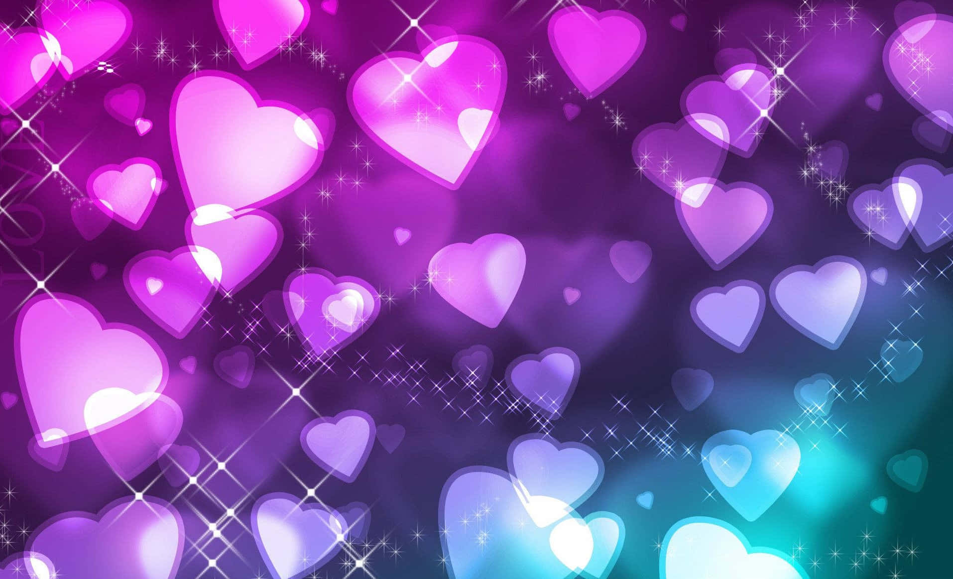 Gradient Glitter Pink Hearts And Blue Wallpaper