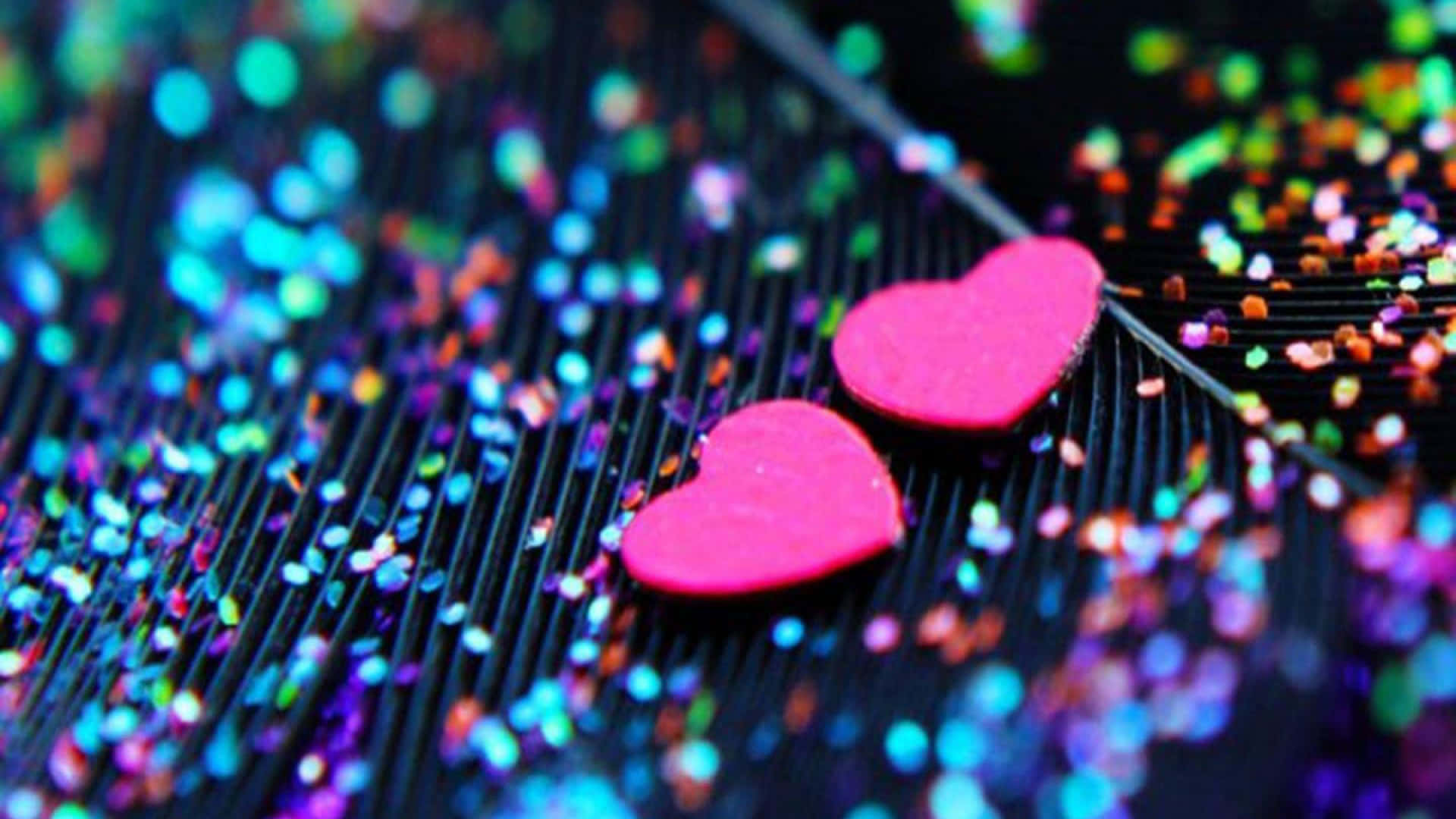 Farverige pink glitter hjerter dækker skærmen. Wallpaper