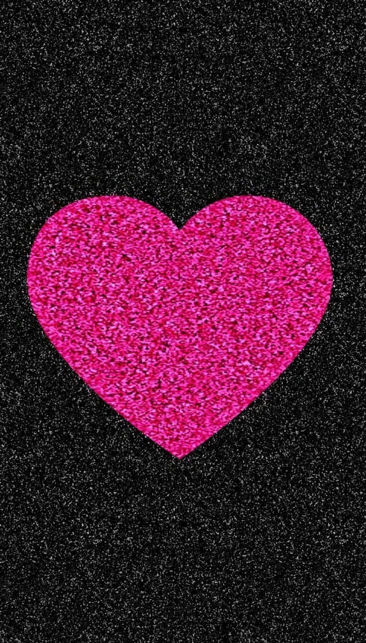 Glitter Pink Hearts On Shiny Black Wallpaper