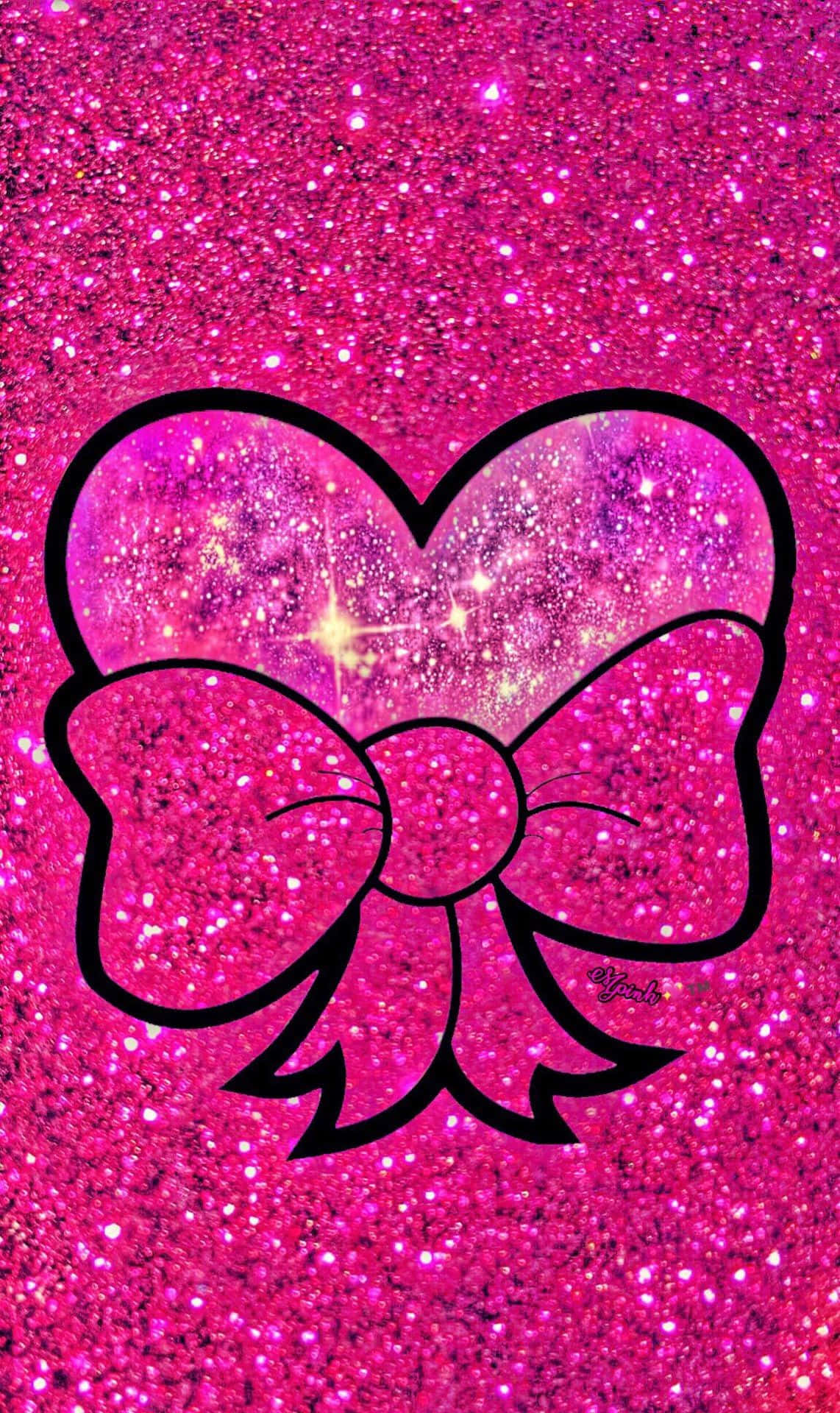 Glitter Pink Hearts With Ribbon Wallpaper
