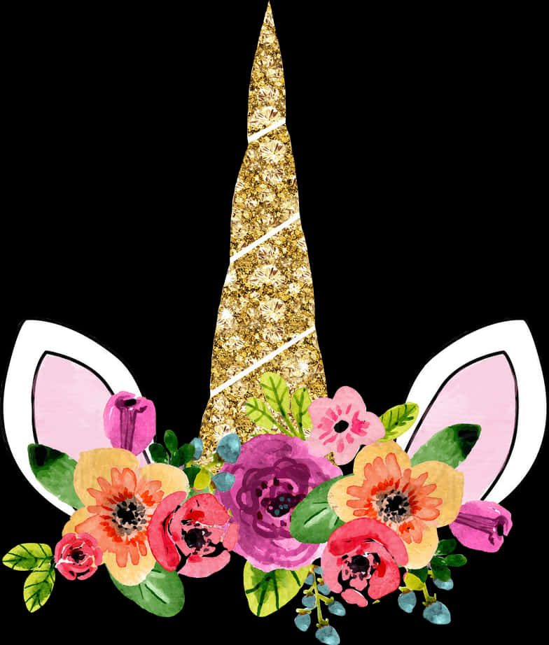 Glitter Unicorn Horn Floral Design PNG