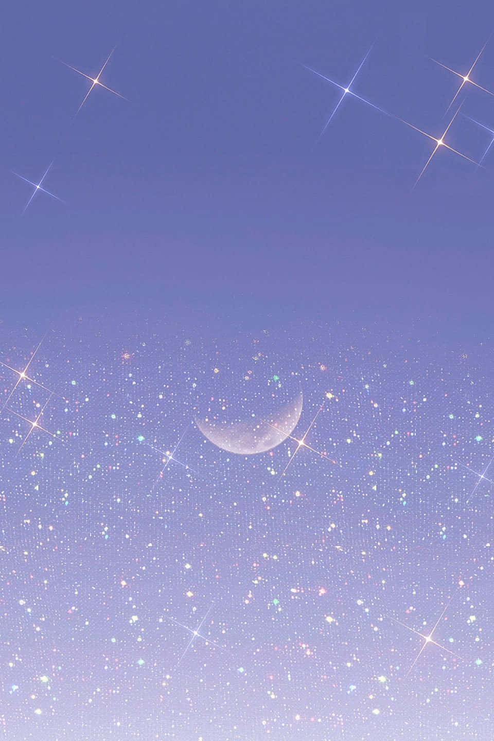 Glittering Crescent Moonand Stars Wallpaper