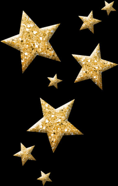 Glittering Gold Starson Black Background PNG
