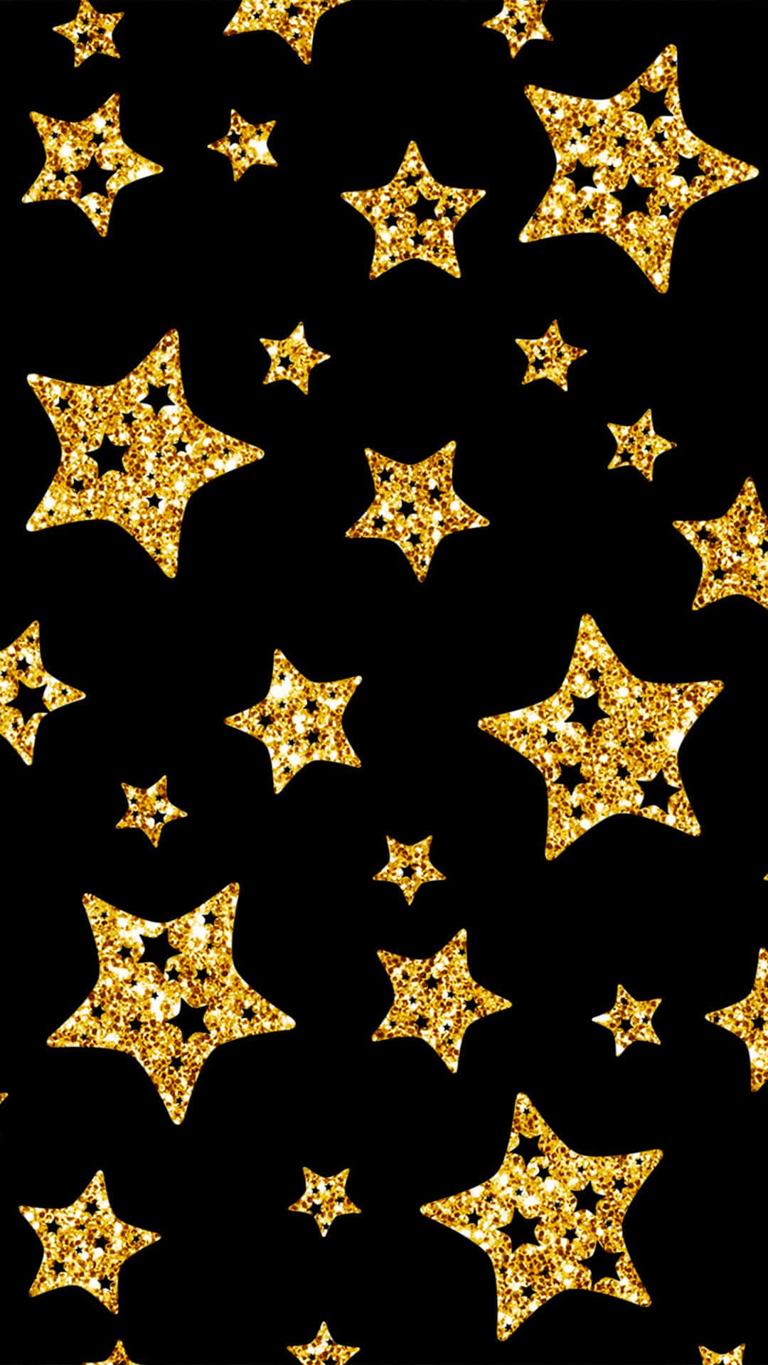 Glittering Gold Starson Black Background Wallpaper