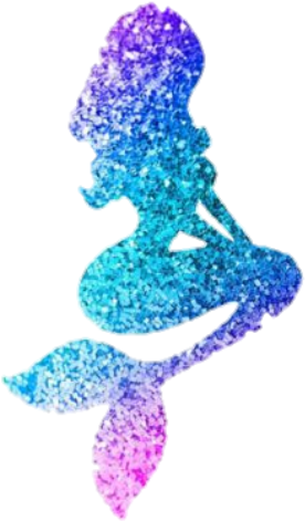 Glittering Mermaid Tail PNG — A glittering mermaid silhouette in gradient blue and purple hues against a stark black background.