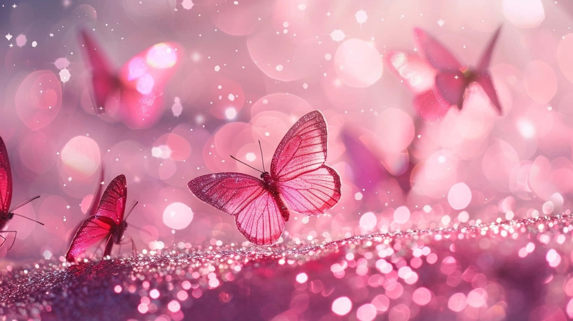 Glittering Pink Butterflies Fantasy Wallpaper