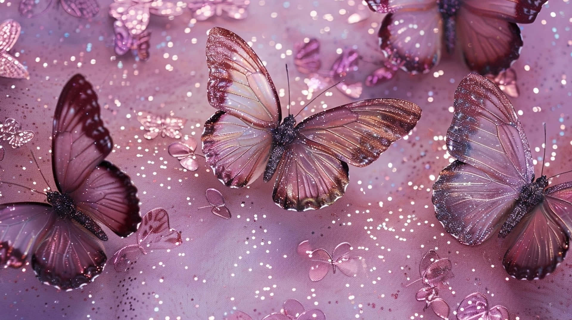Glittering Pink Butterflies Sparkle Background Wallpaper