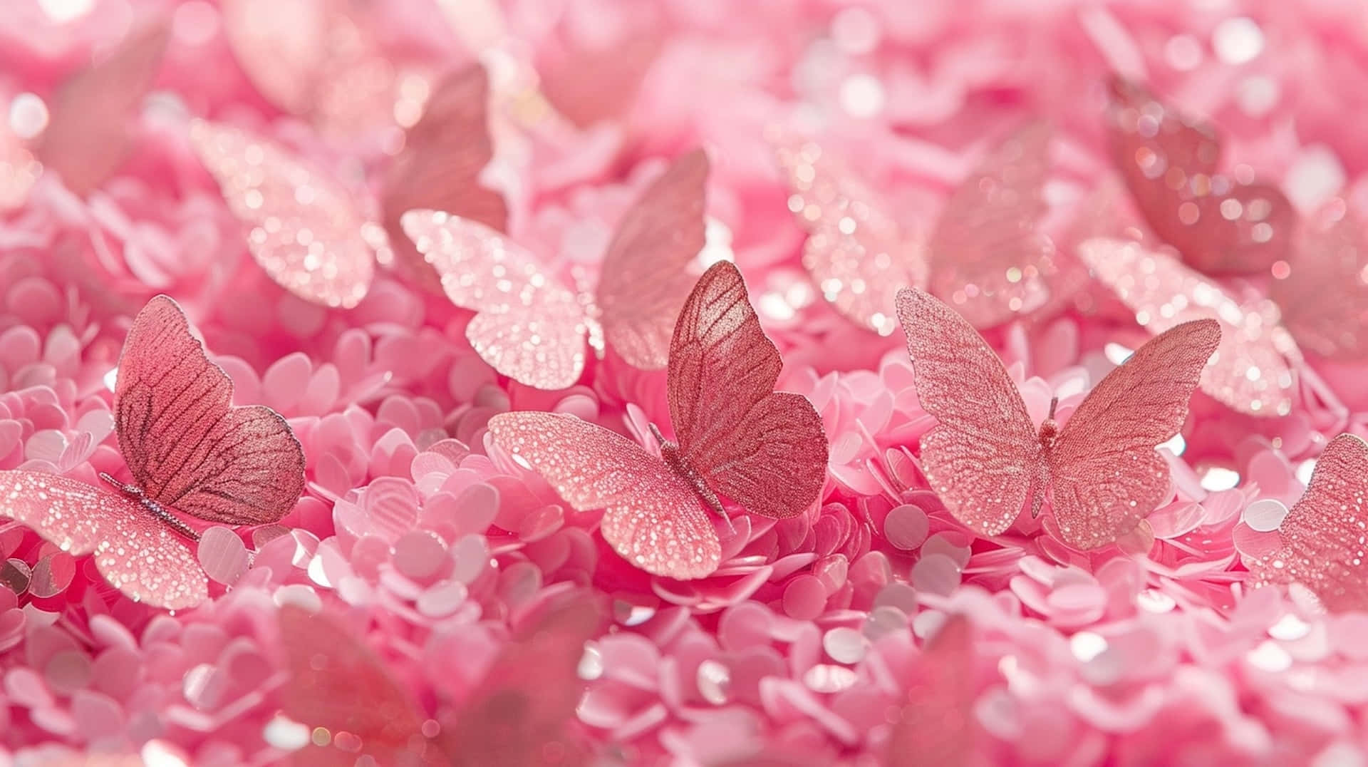 Glittering Pink Butterflieson Confetti Wallpaper