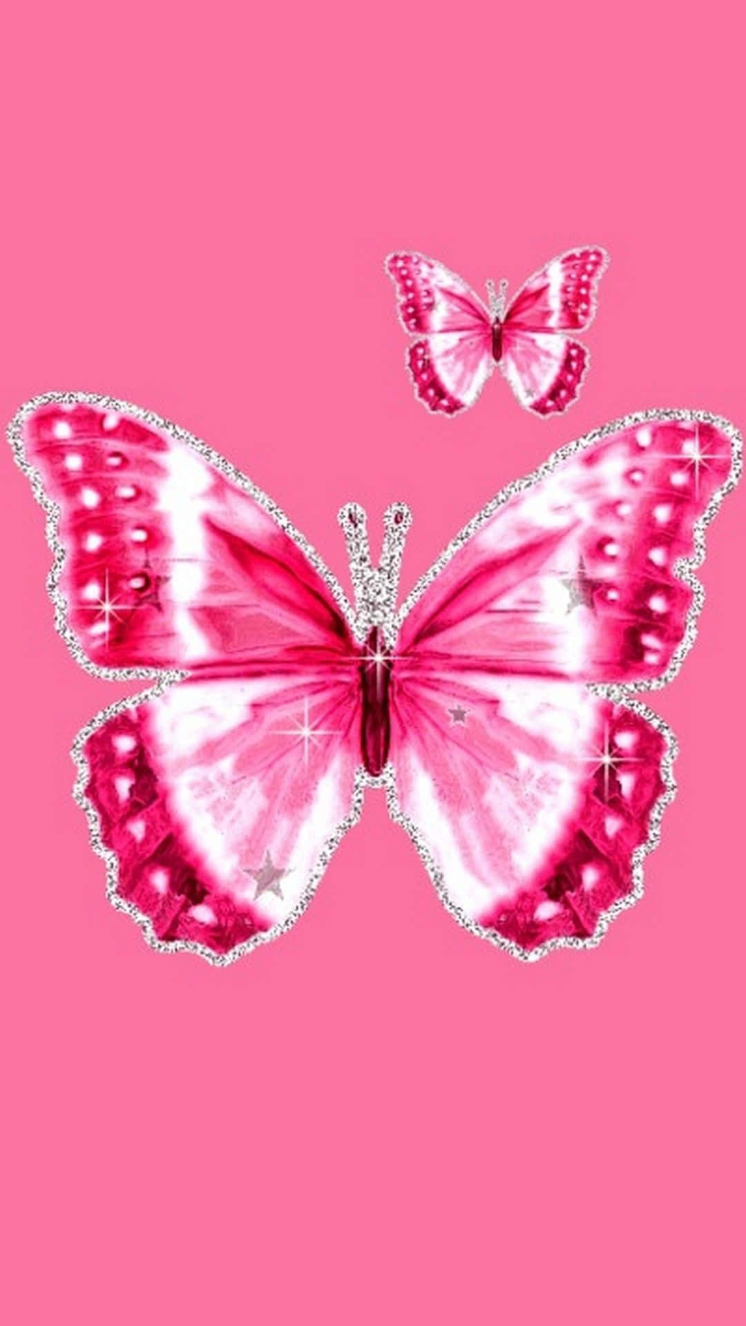 Glittering Pink Butterflieson Pink Background Wallpaper