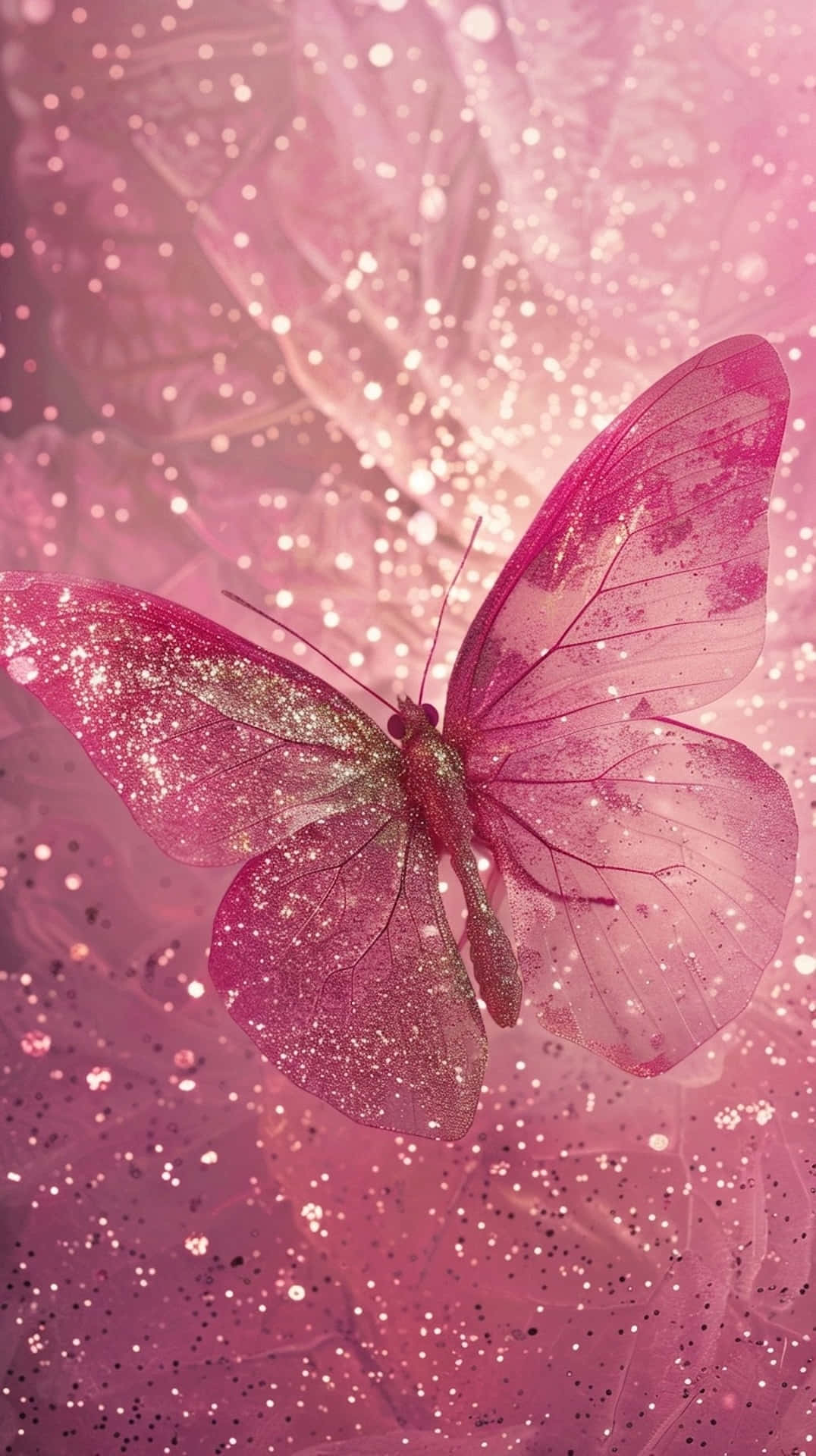 Glittering Pink Butterfly Background Wallpaper