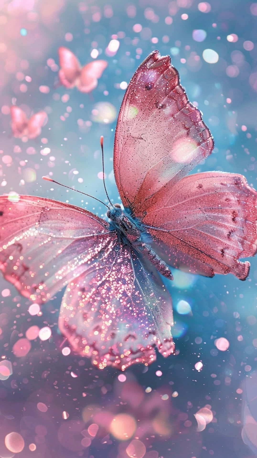 Glittering Pink Butterfly Bokeh Background Wallpaper