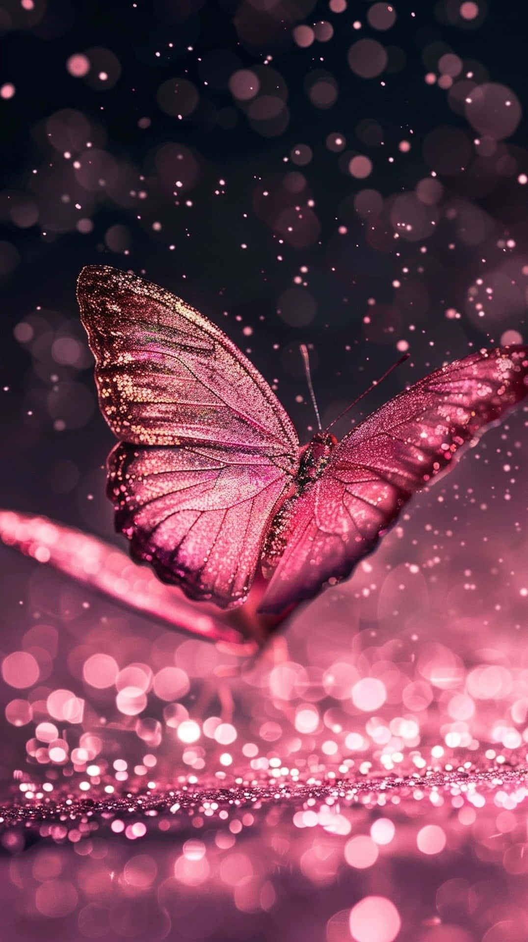 Glittering Pink Butterfly Bokeh Background Wallpaper
