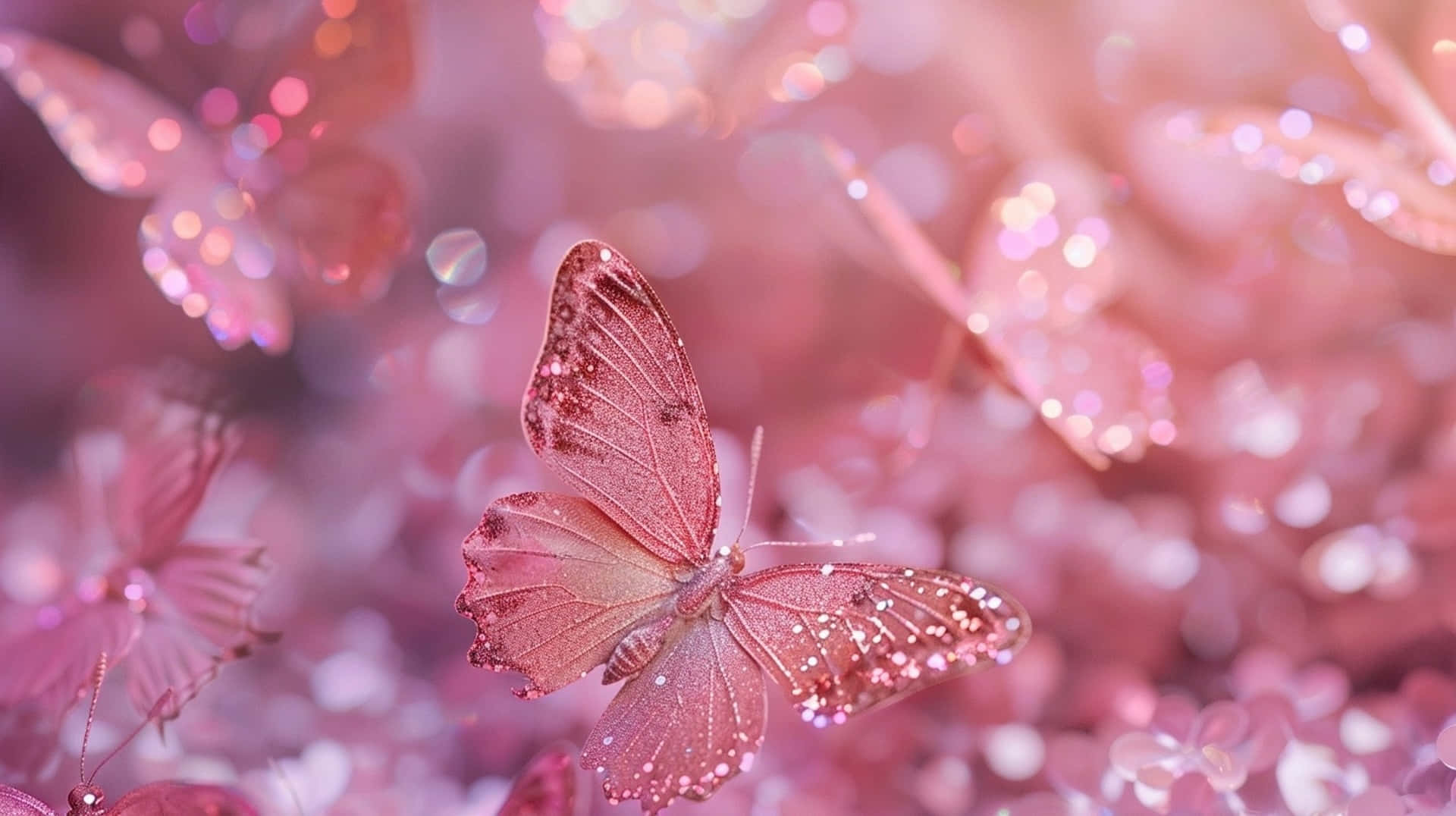 Glittering Pink Butterfly Dreamscape Wallpaper