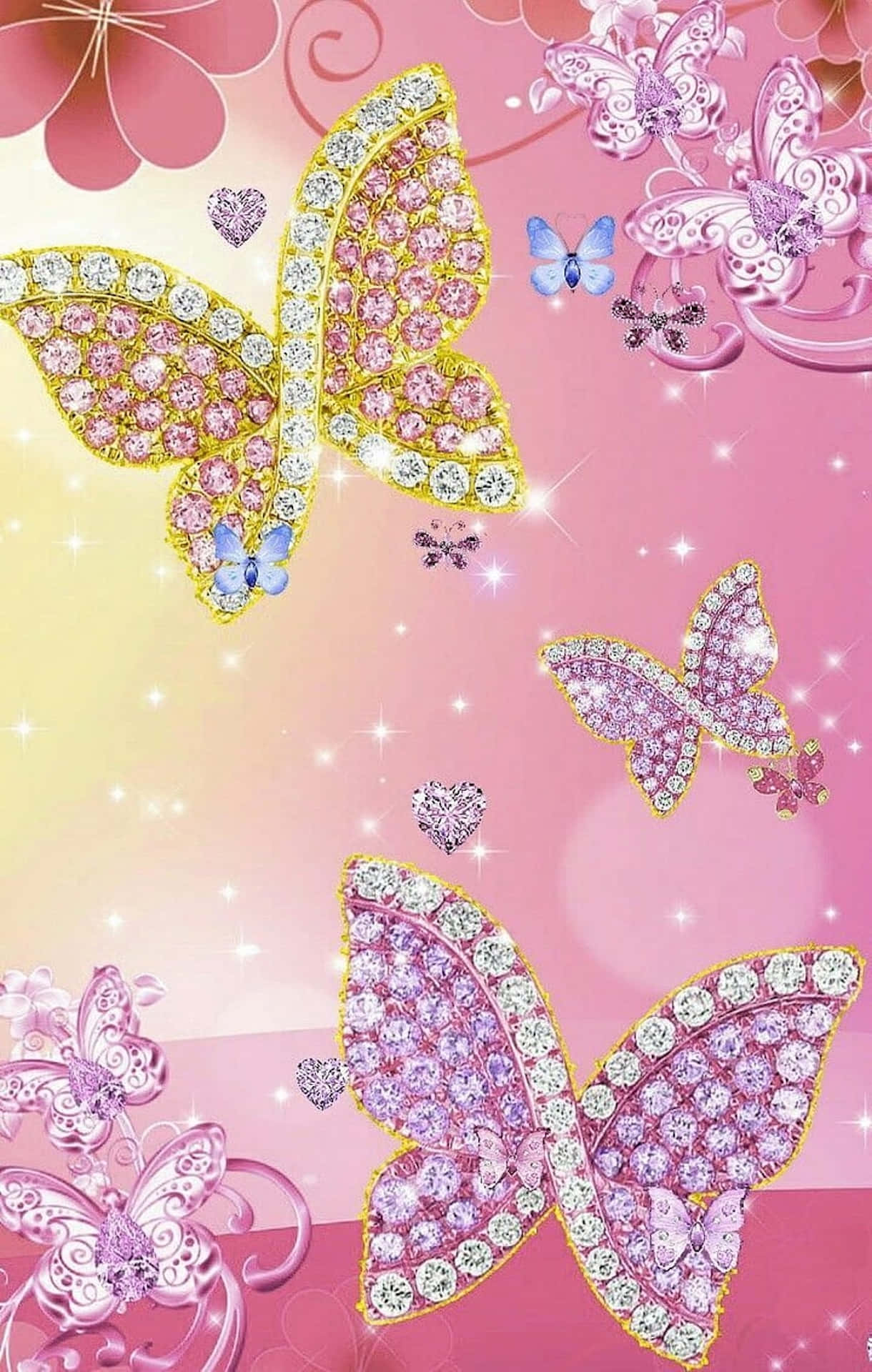 Glittering Pink Butterfly Fantasy Wallpaper