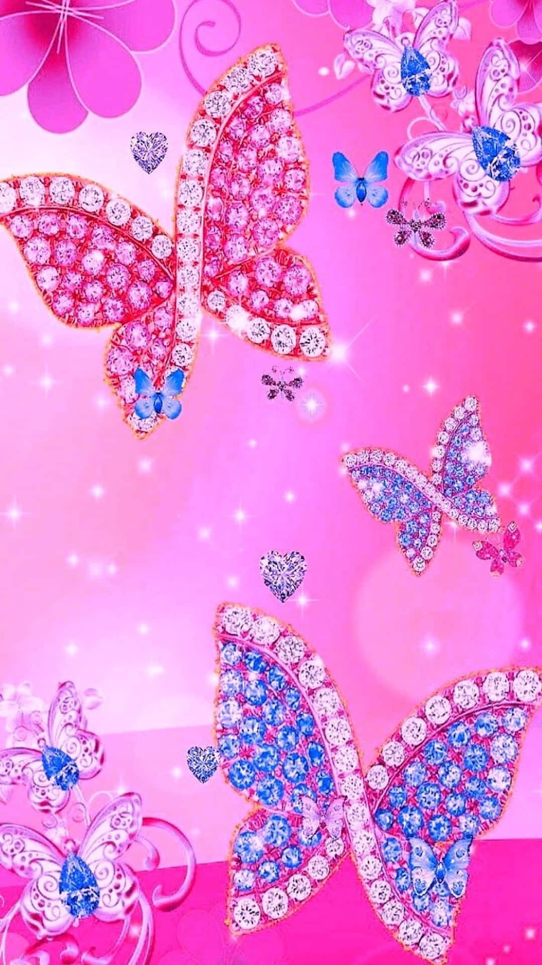 Glittering Pink Butterfly Fantasy Wallpaper