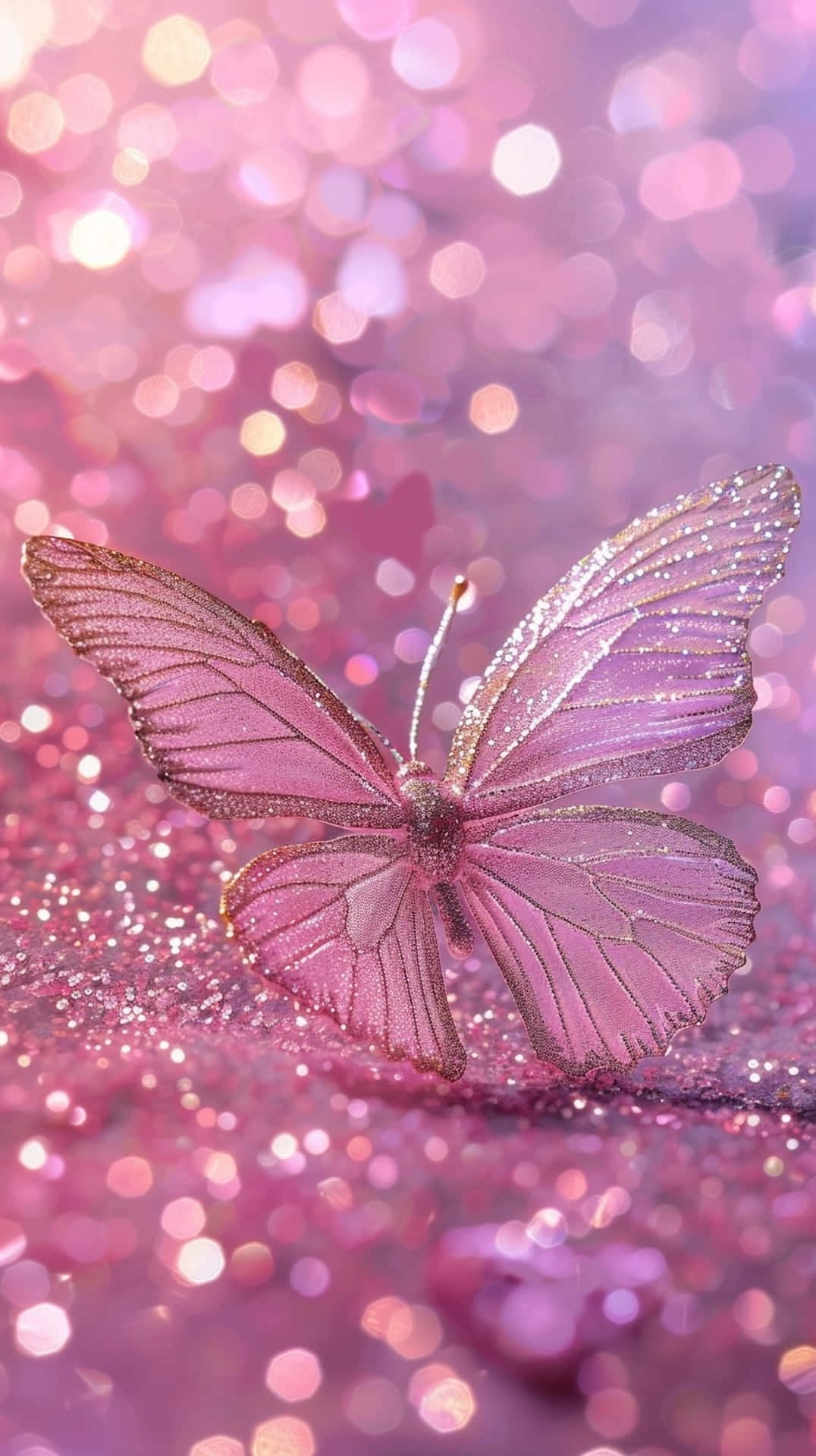 Glittering Pink Butterfly Sparkle Wallpaper