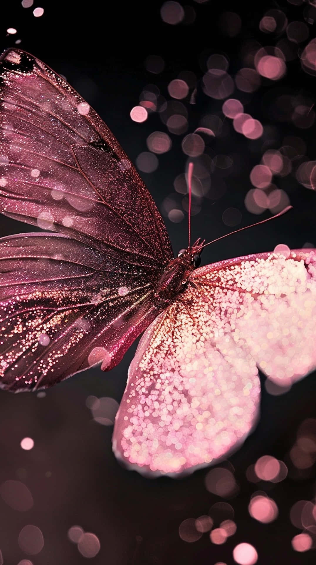 Glittering Pink Butterflyon Bokeh Background Wallpaper