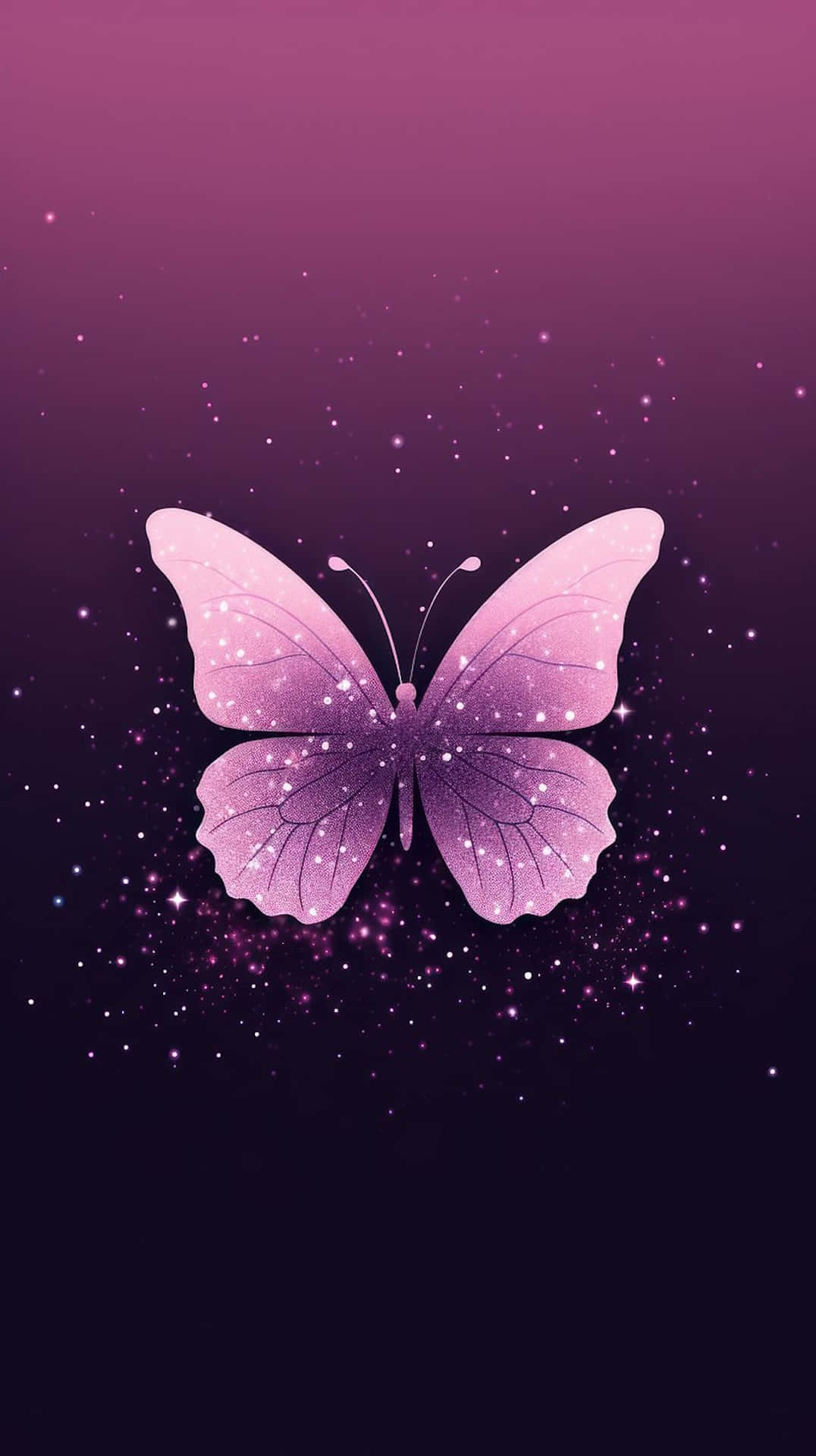 Glittering Pink Butterflyon Purple Background Wallpaper