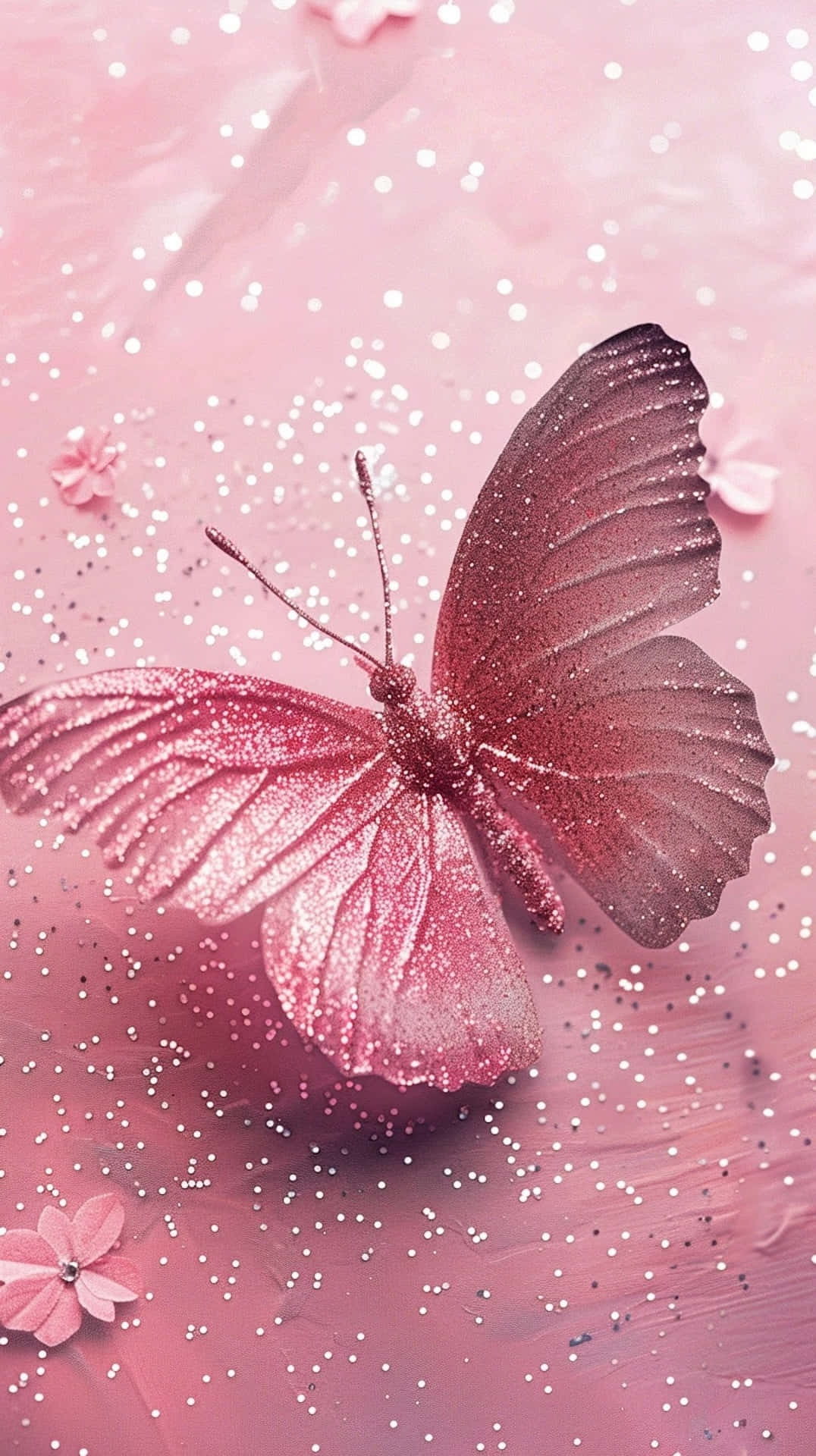 Glittering Pink Butterflyon Rose Backdrop Wallpaper