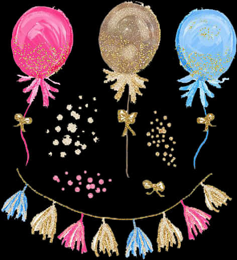 Glittery Balloonsand Party Decorations PNG