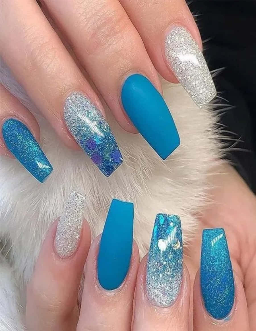 Glittery Blue Nails Pictures