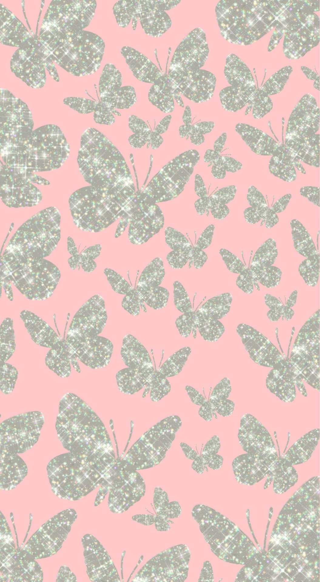 Glittery Butterflies Pink Background Wallpaper