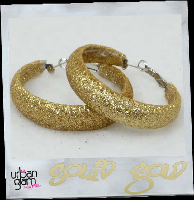 Glittery Gold Hoop Earrings PNG