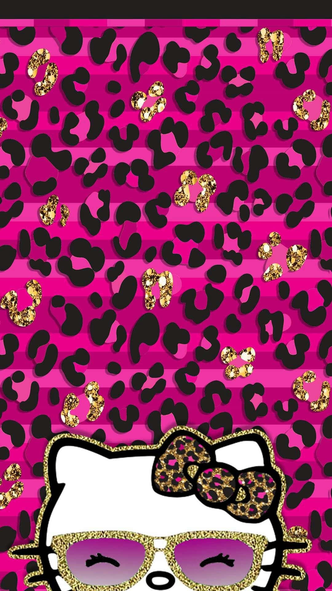 Glittery Hello Kitty Leopard Print Wallpaper