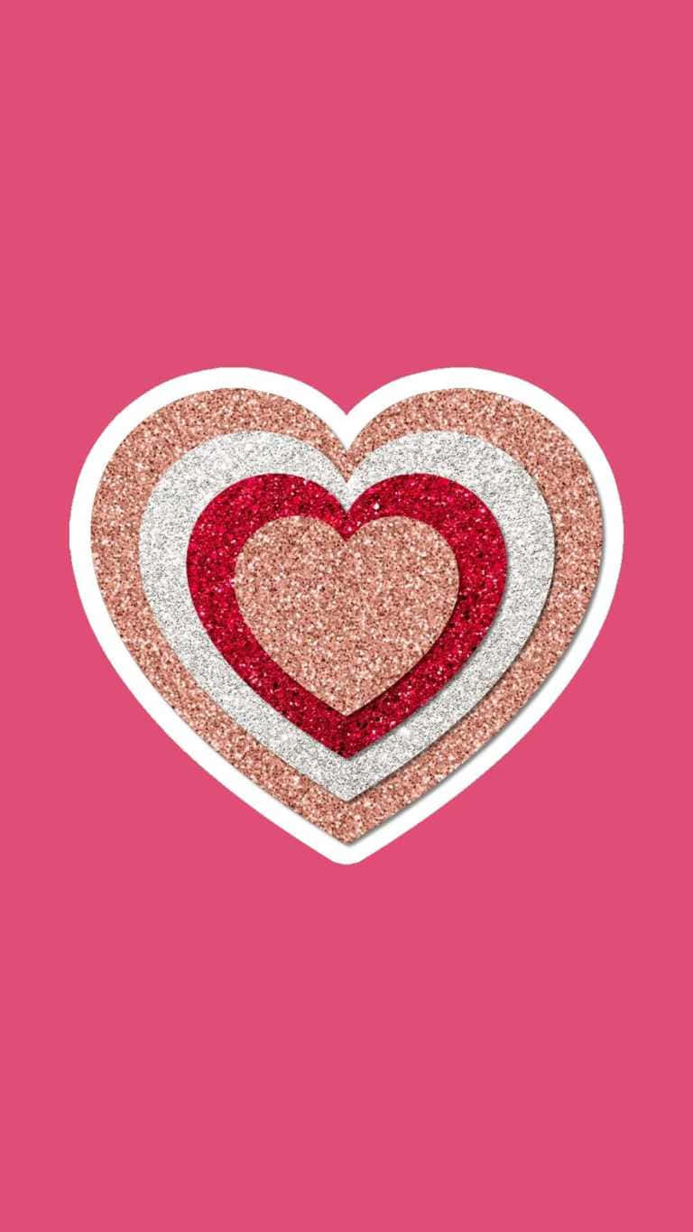 Glittery Layered Hearts Pink Background Wallpaper